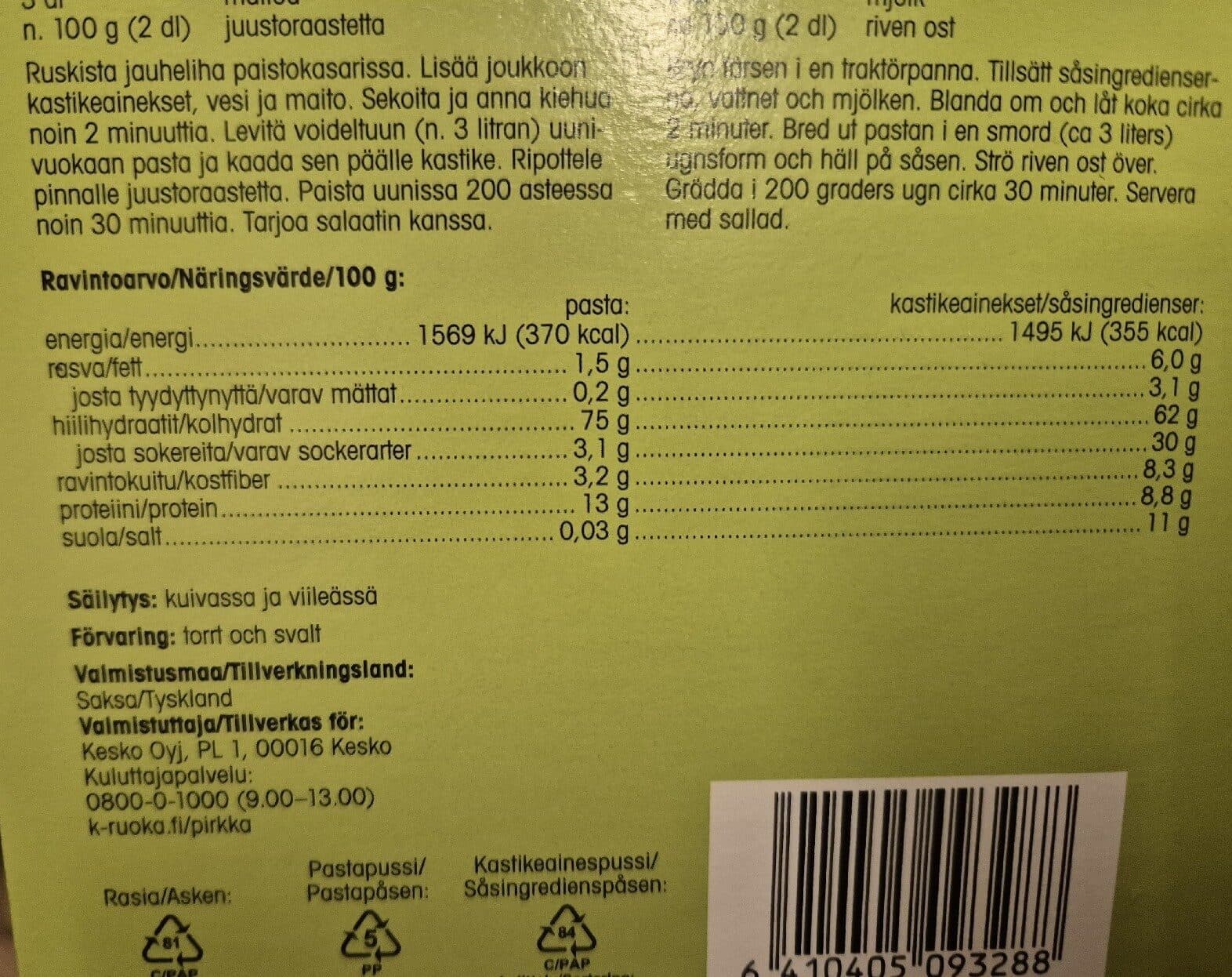 Pirkka Lasagnette packshot