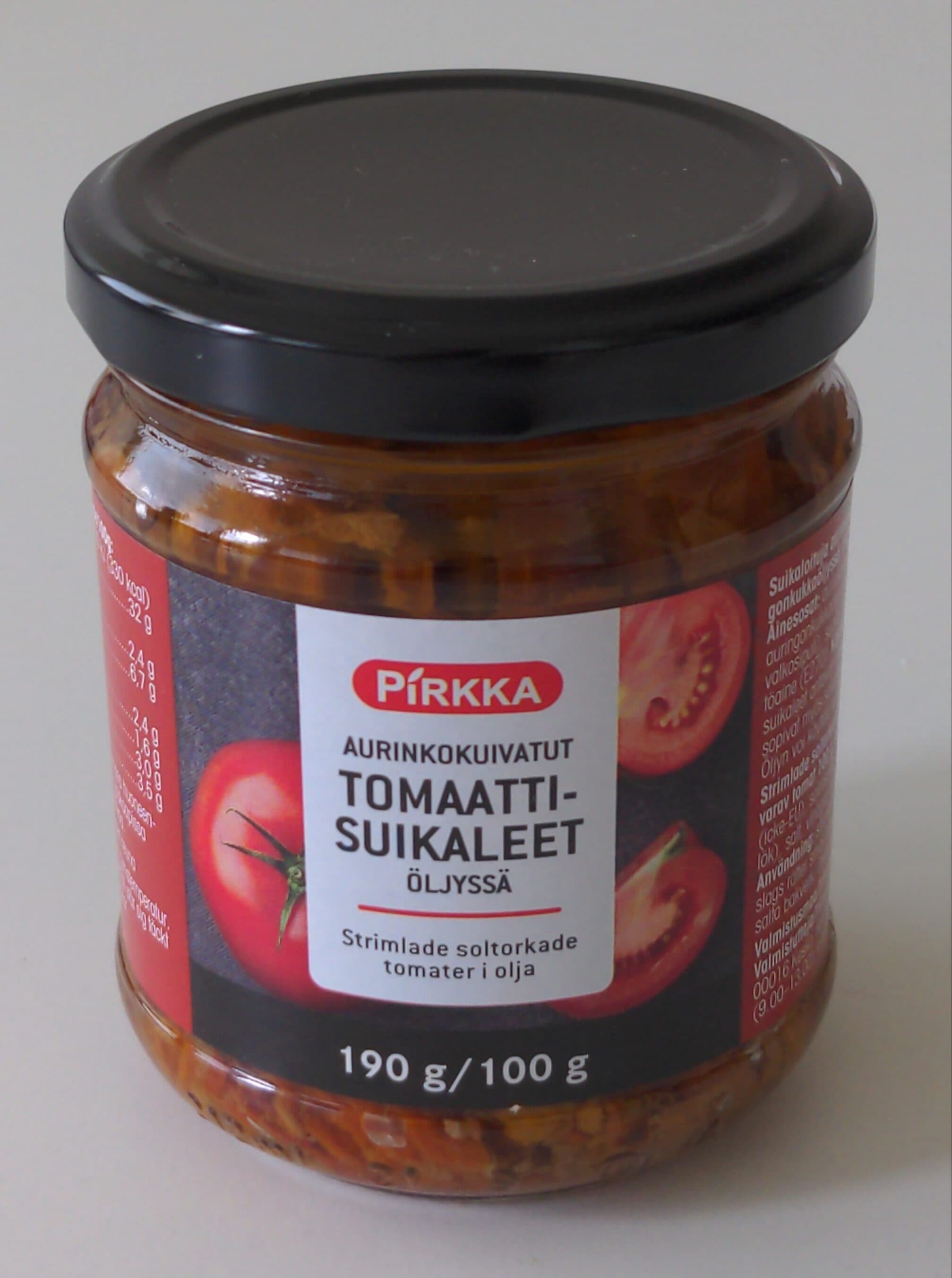 Pirkka Aurinkokuivatut Tomaattisuikaleet Öljyssä packshot