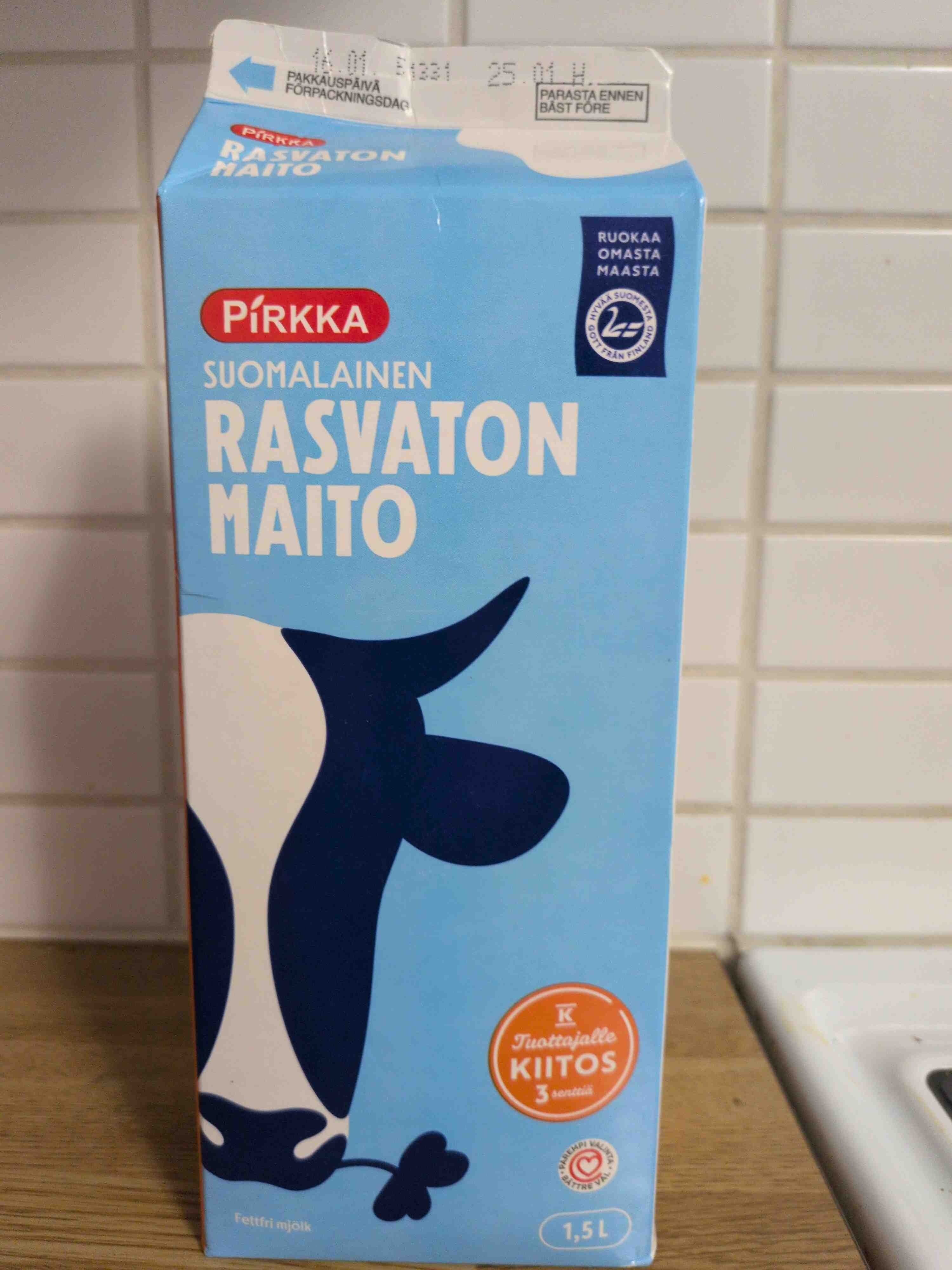 Pirkka Suomalainen Rasvaton Maito packshot