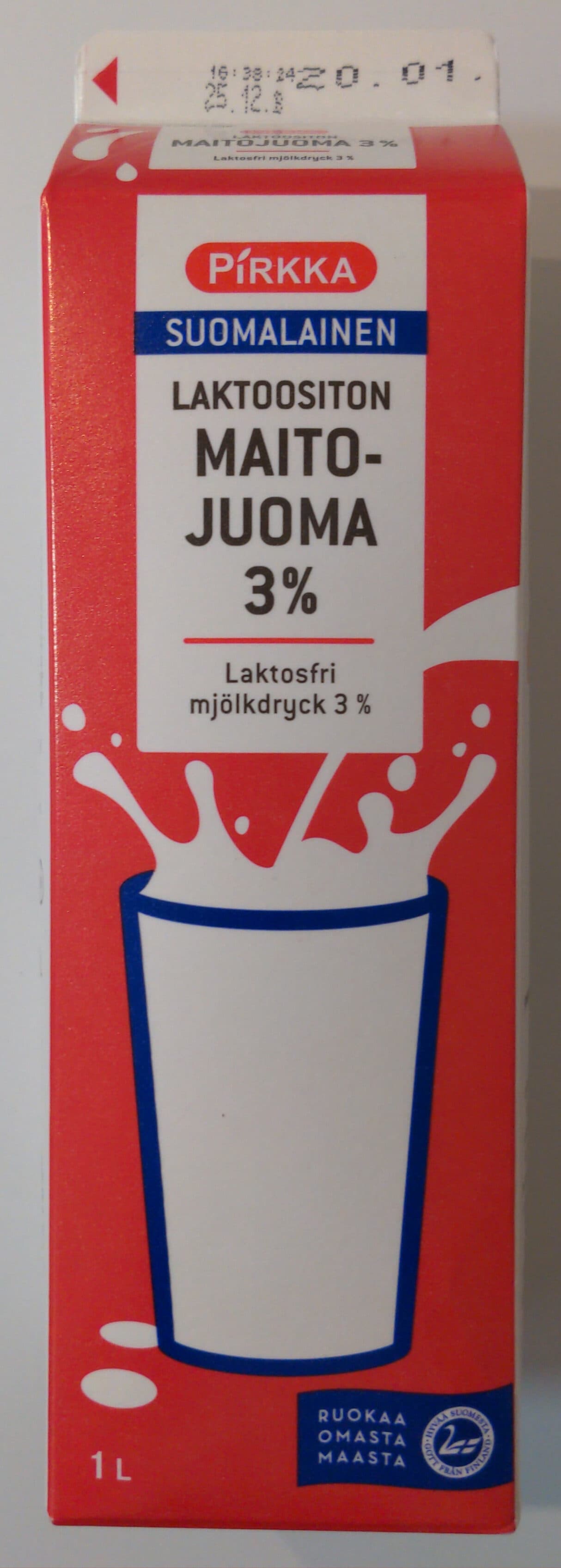 Pirkka Suomalainen laktoositon maitojuoma 3% packshot