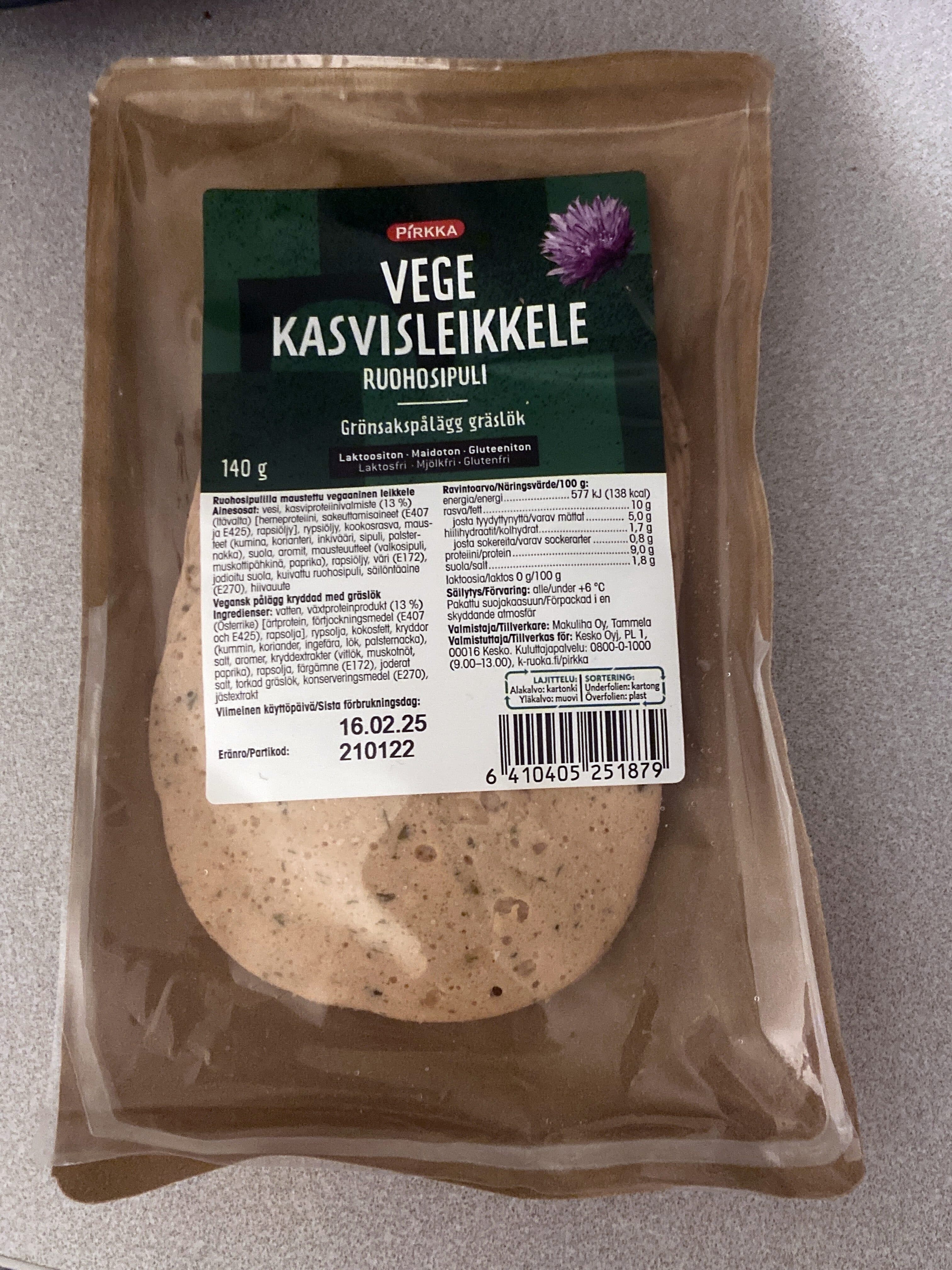 Pirkka Vege Kasvisleikkele Ruohosipuli packshot