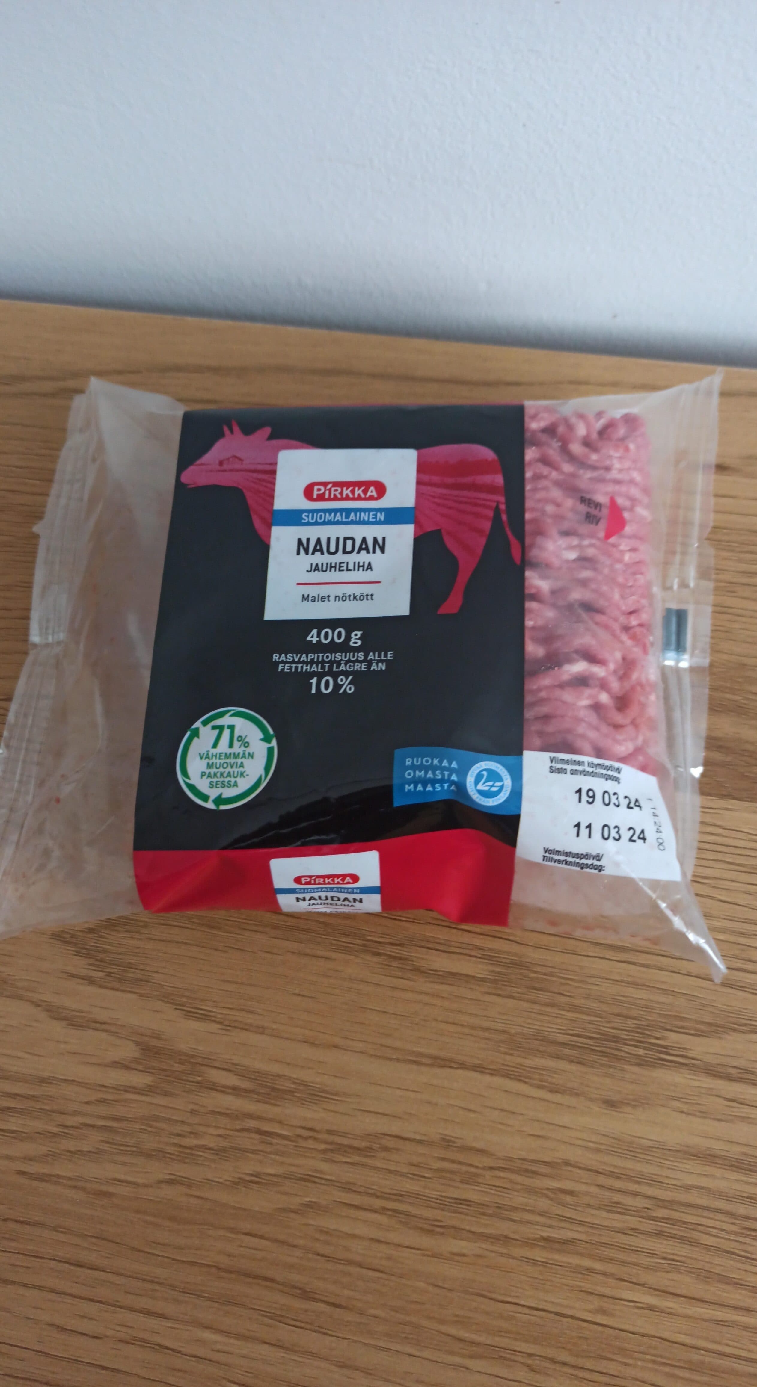 Pirkka Naudan jauheliha 10% packshot
