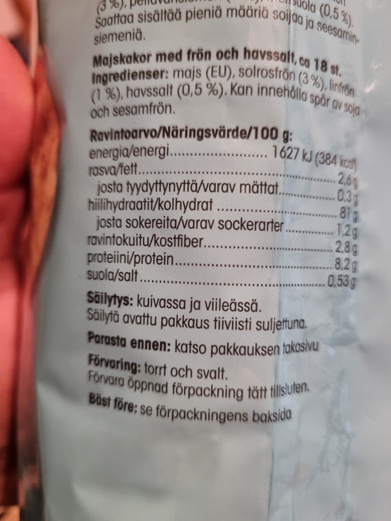 Pirkka Maissikakku siemenet ja merisuola packshot