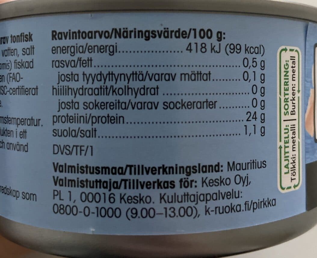 Pirkka Tonnikalapalat Vedessä packshot