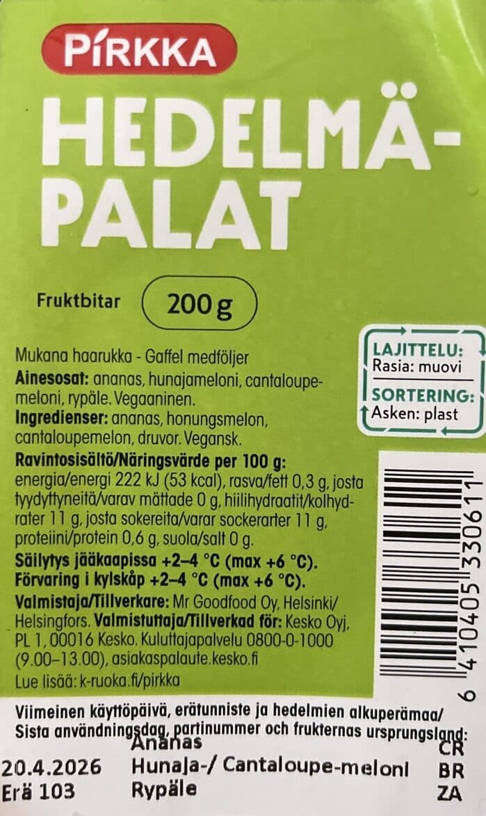 Pirkka Hedelmä Palat packshot