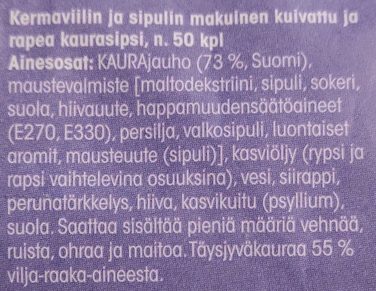 Pirkka Kaurasipsit Sour-Ceam Onion packshot