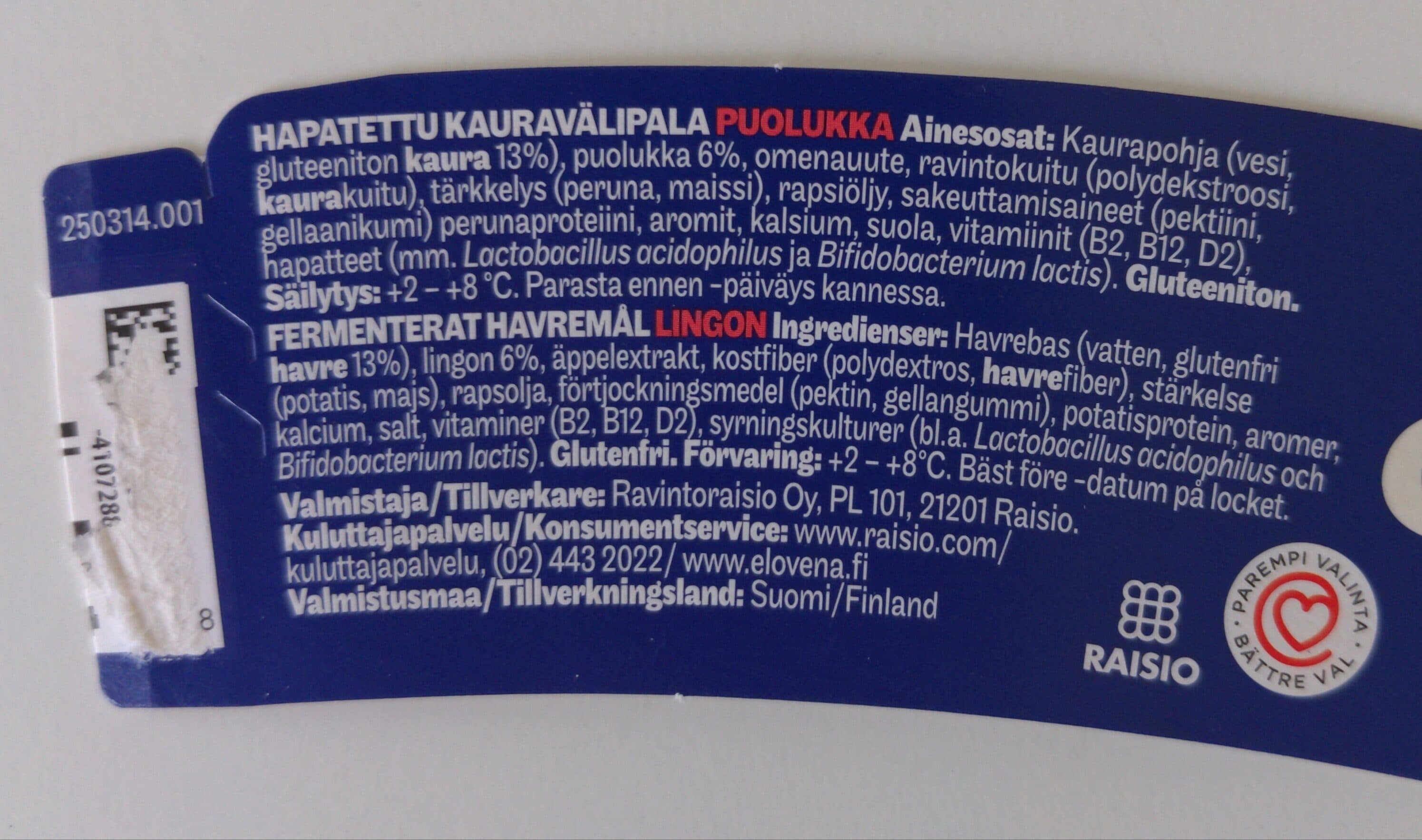 Elovena AB-kauravälipala Puolukka packshot