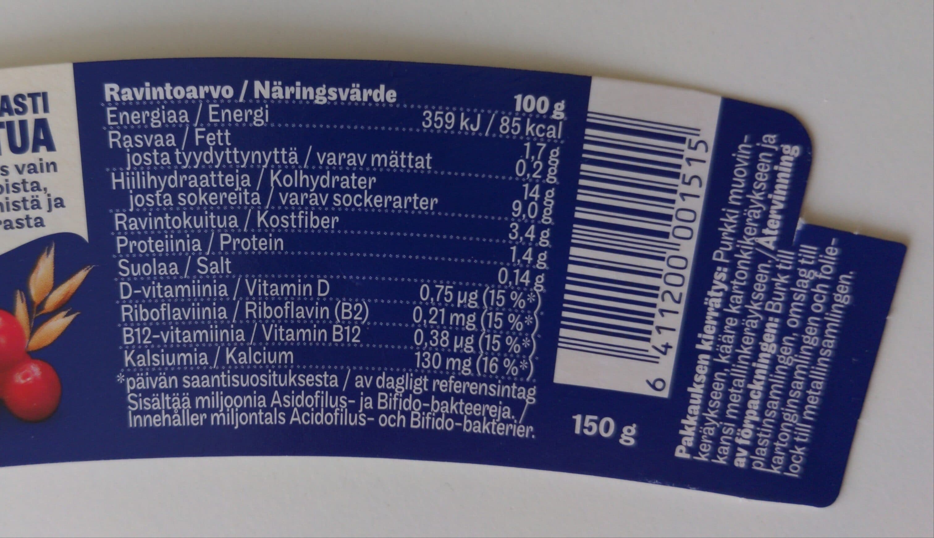 Elovena AB-kauravälipala Puolukka packshot