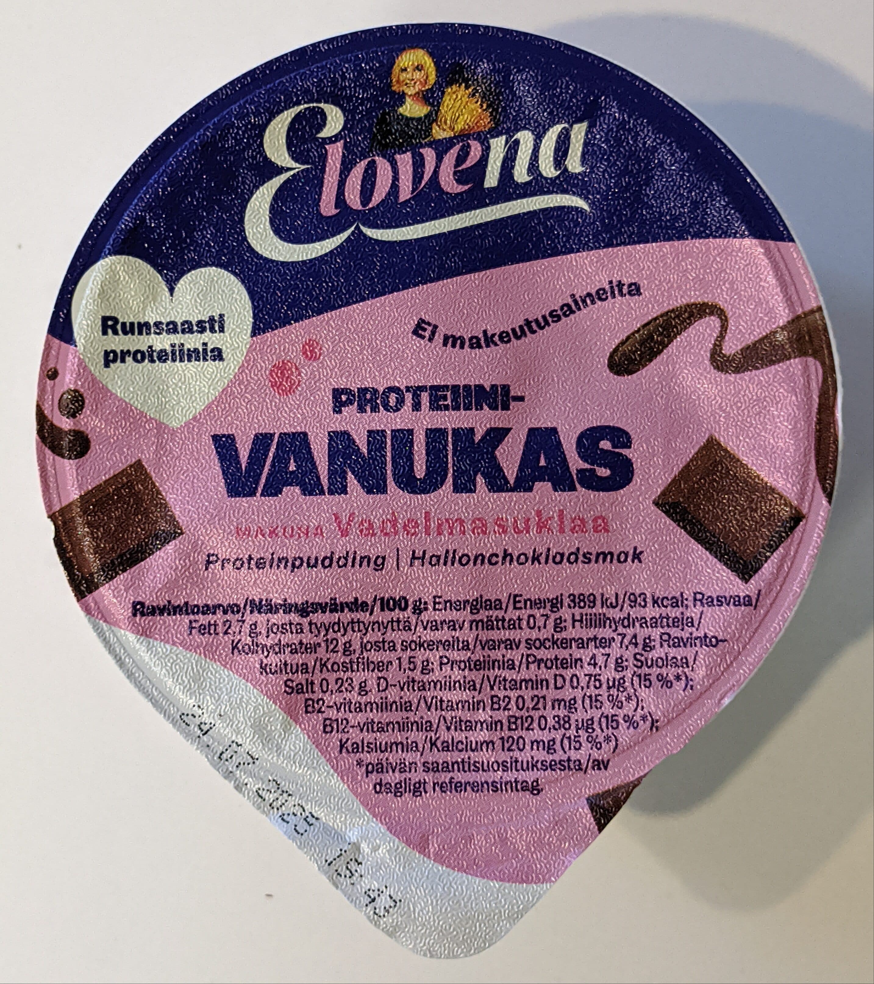 Elovena Vadelmasuklaanmakuinen proteiinikauravanukas packshot