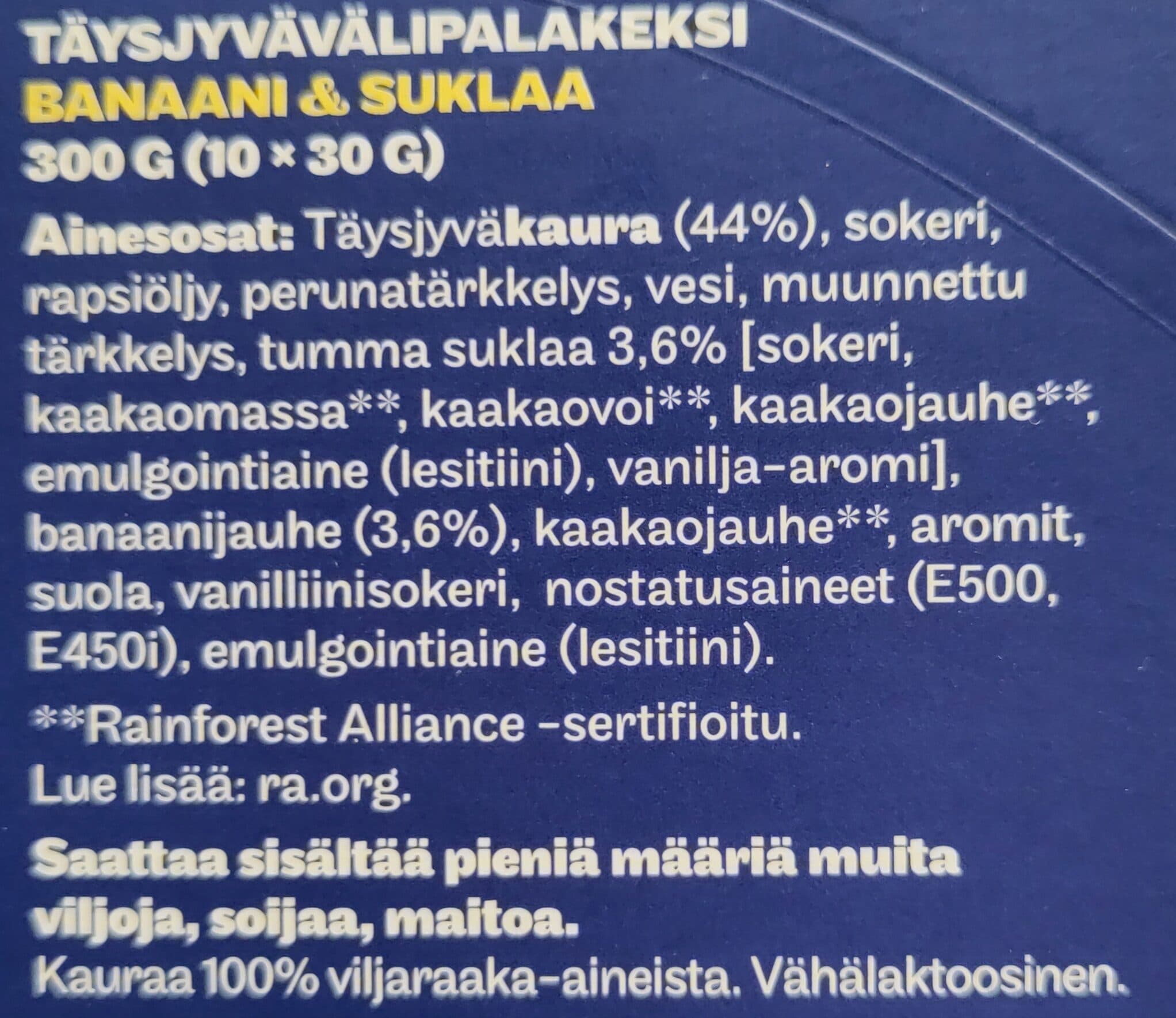 Elovena Banaani & suklaa välipalakeksi 10x30g packshot