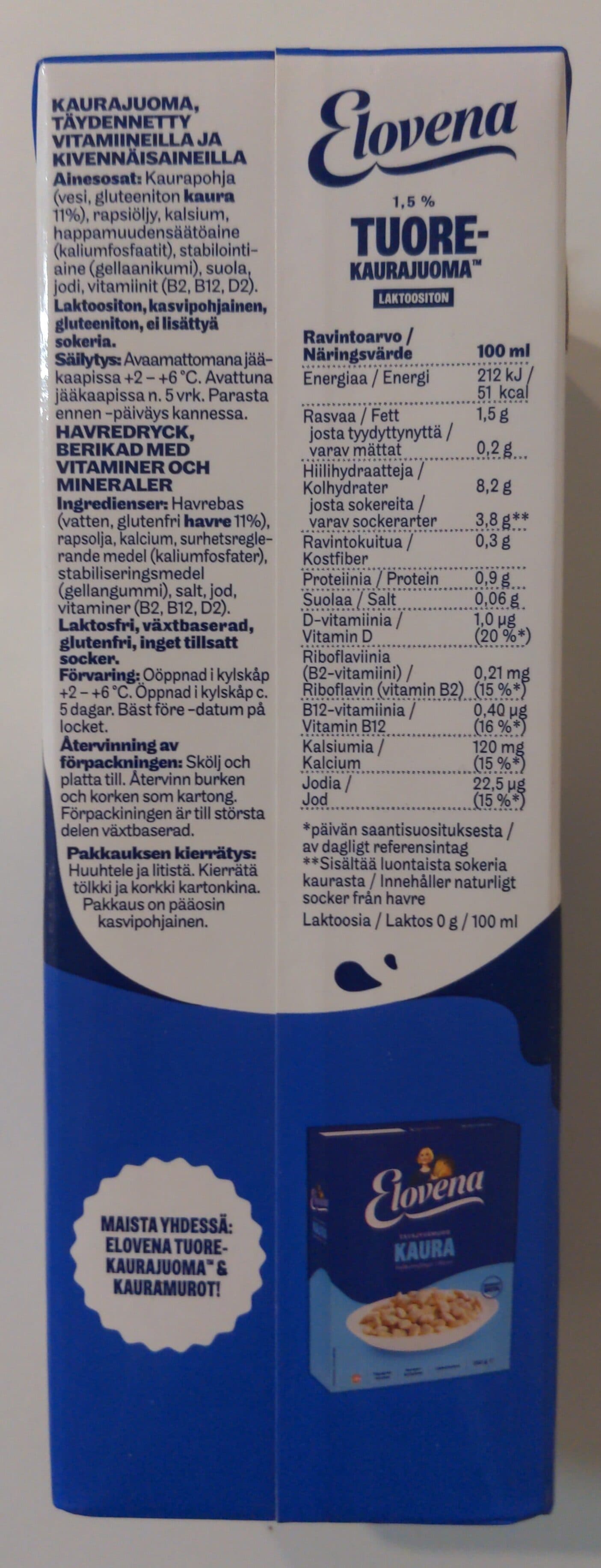 Elovena Tuore Kaurajuoma packshot