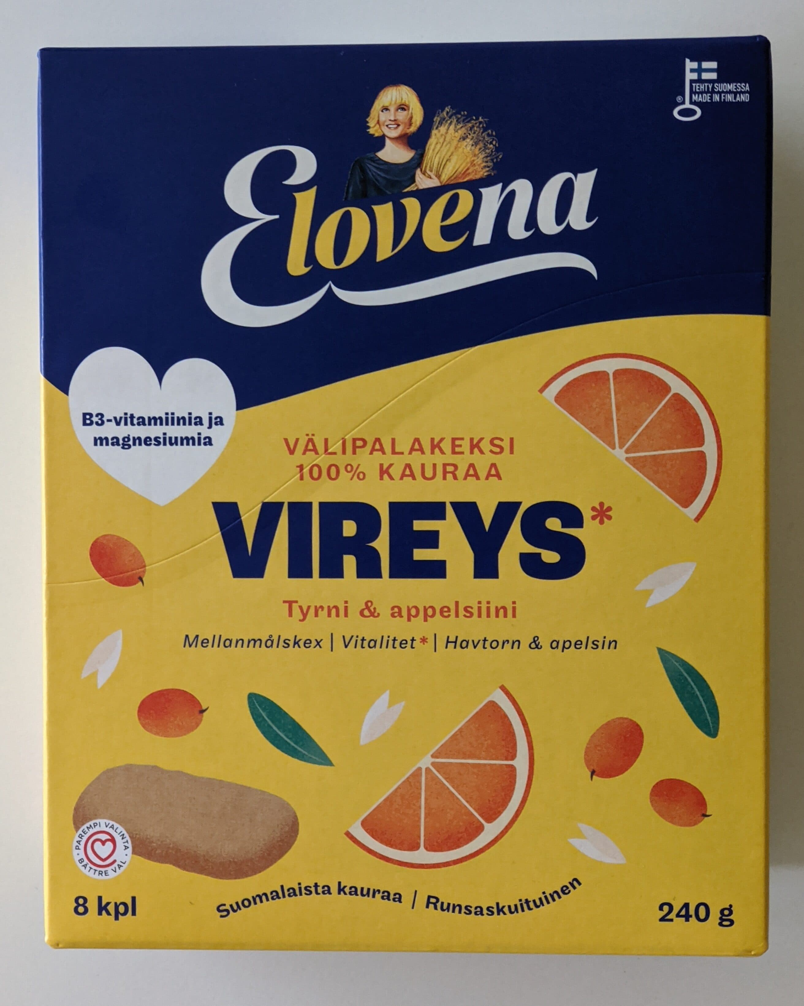 Elovena Välipalakeksi tyrni & appelsiini packshot