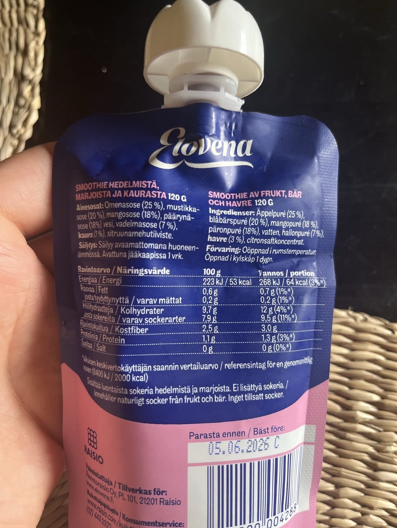 Elovena Mustikka & Vadelma Smoothie packshot