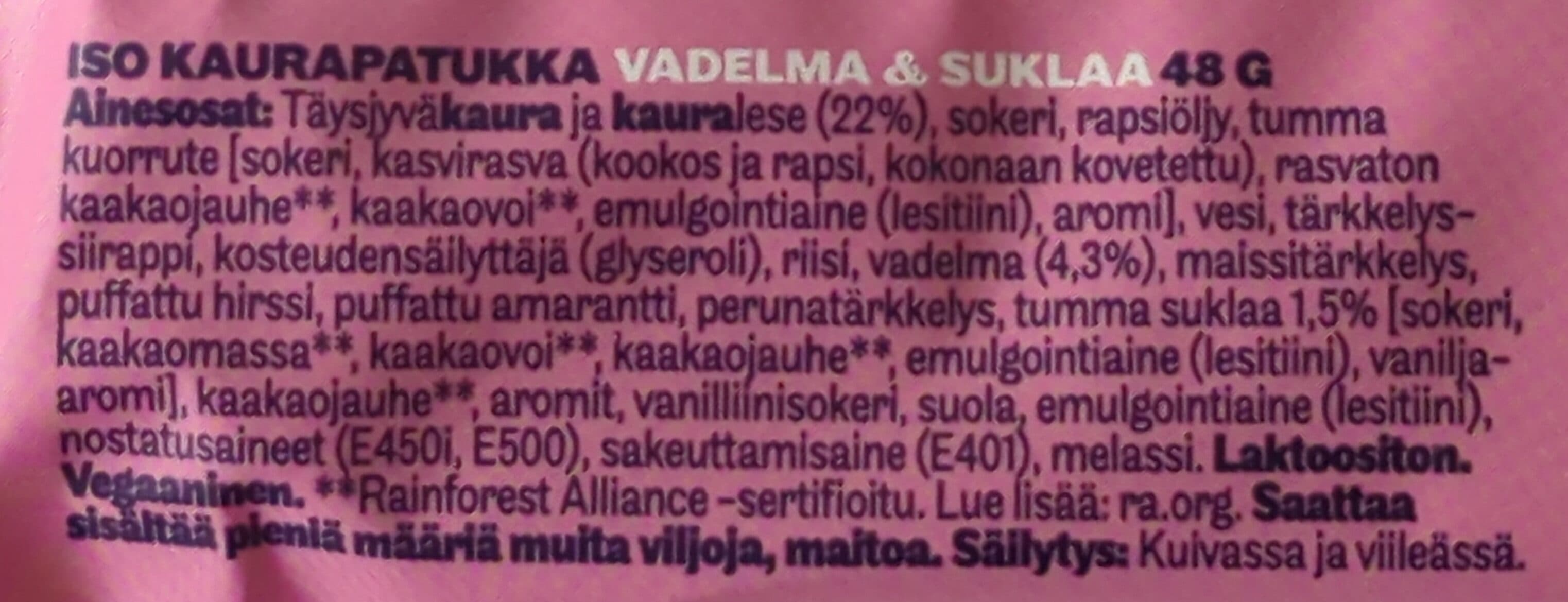 Elovena ISO KAURAPATUKKA VADELMA & SUKLAA packshot