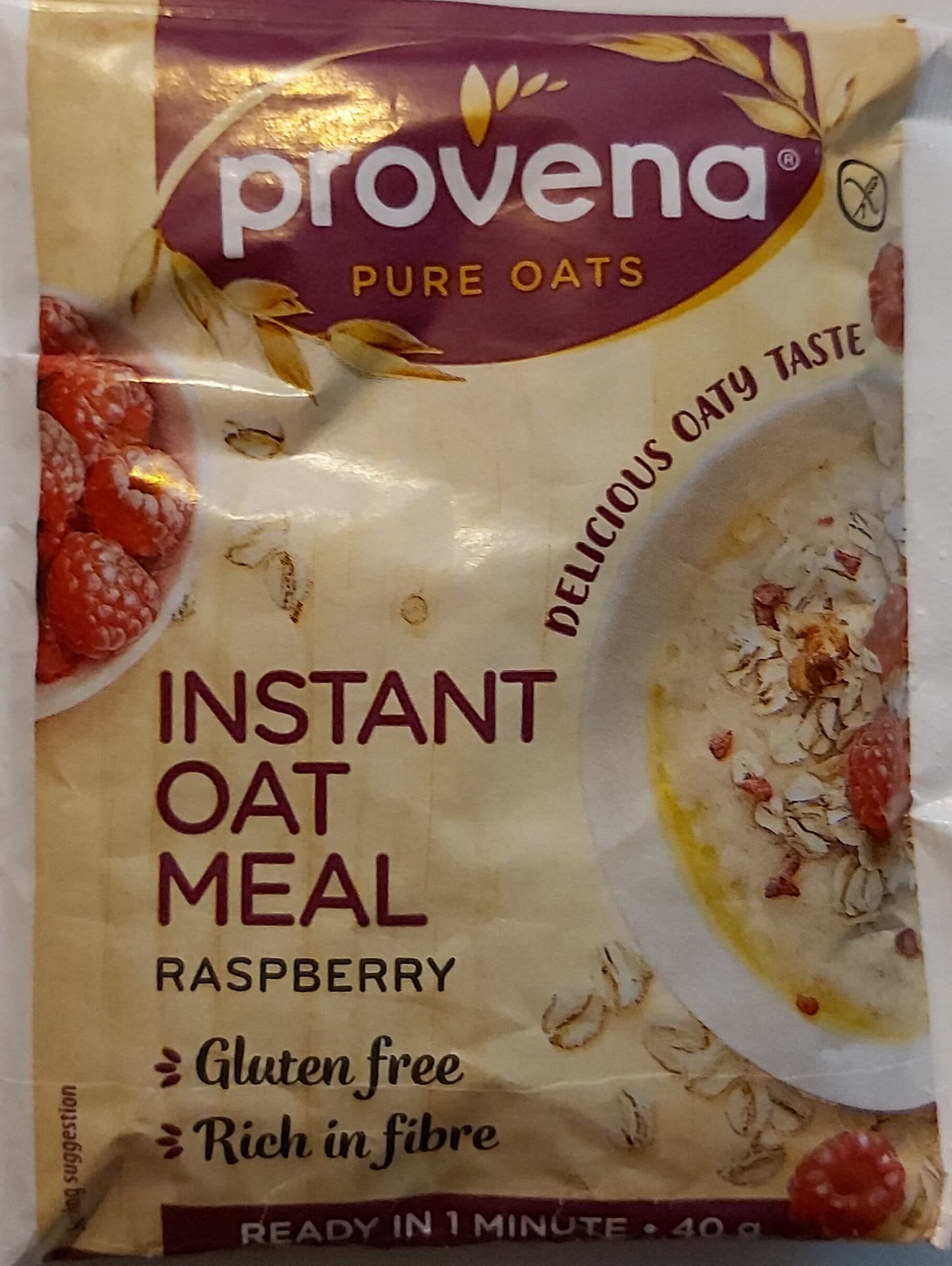Provena Pure Oats Instant Oat Meal Raspberry Gluten Free packshot