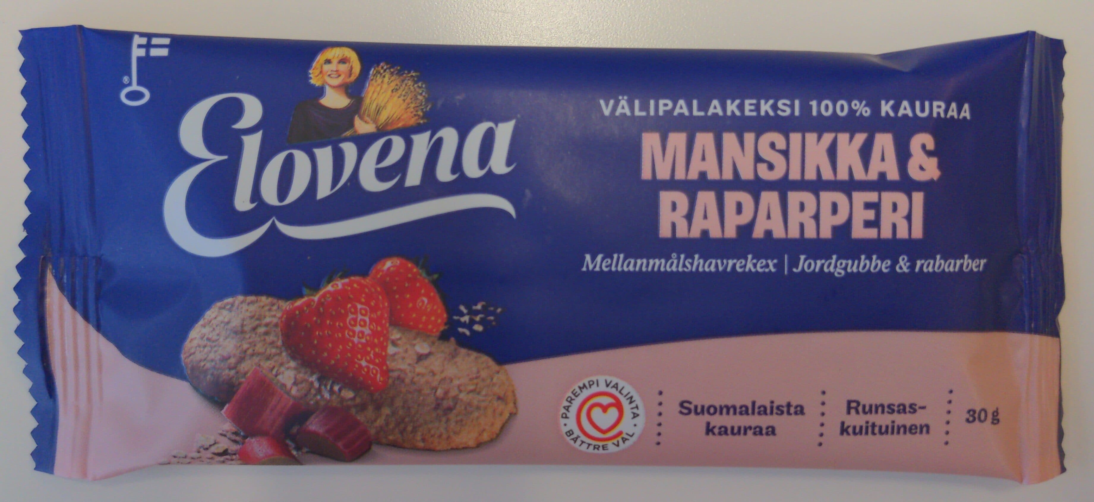 Elovena Välipalakeksi Mansikka & Raparperi packshot