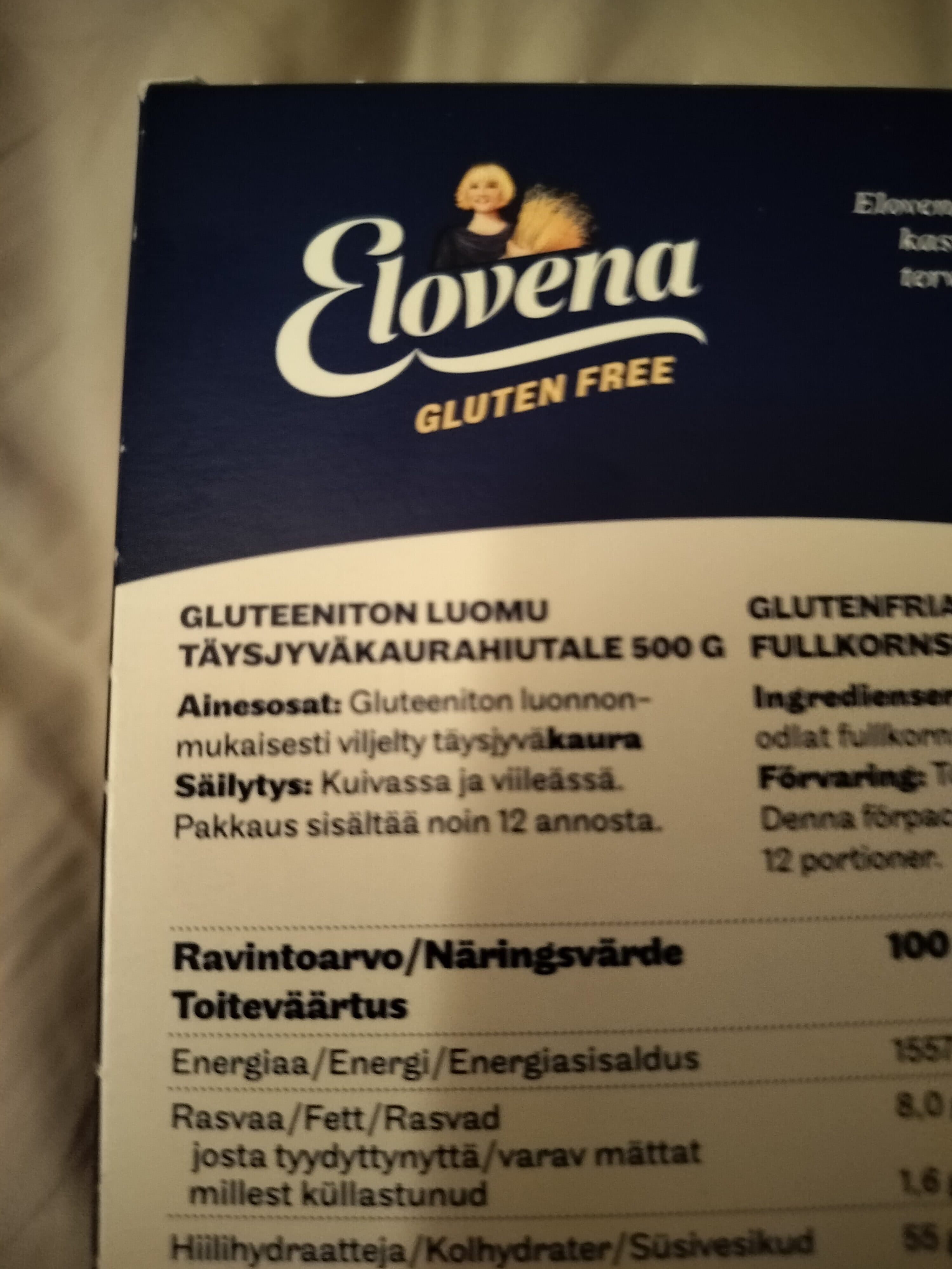 Elovenq Gluteeniton luomu kaurahiutale packshot