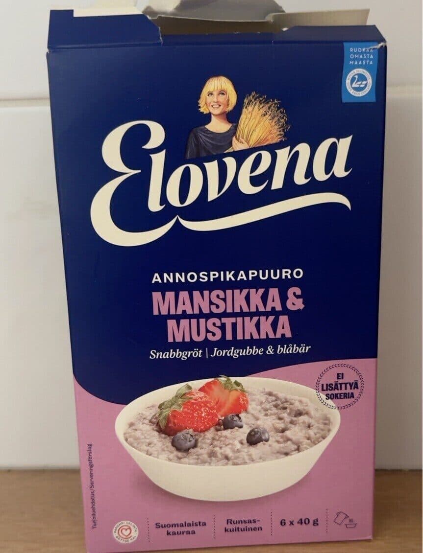 Elovena Annospikapuuro mansikka & mustikka packshot