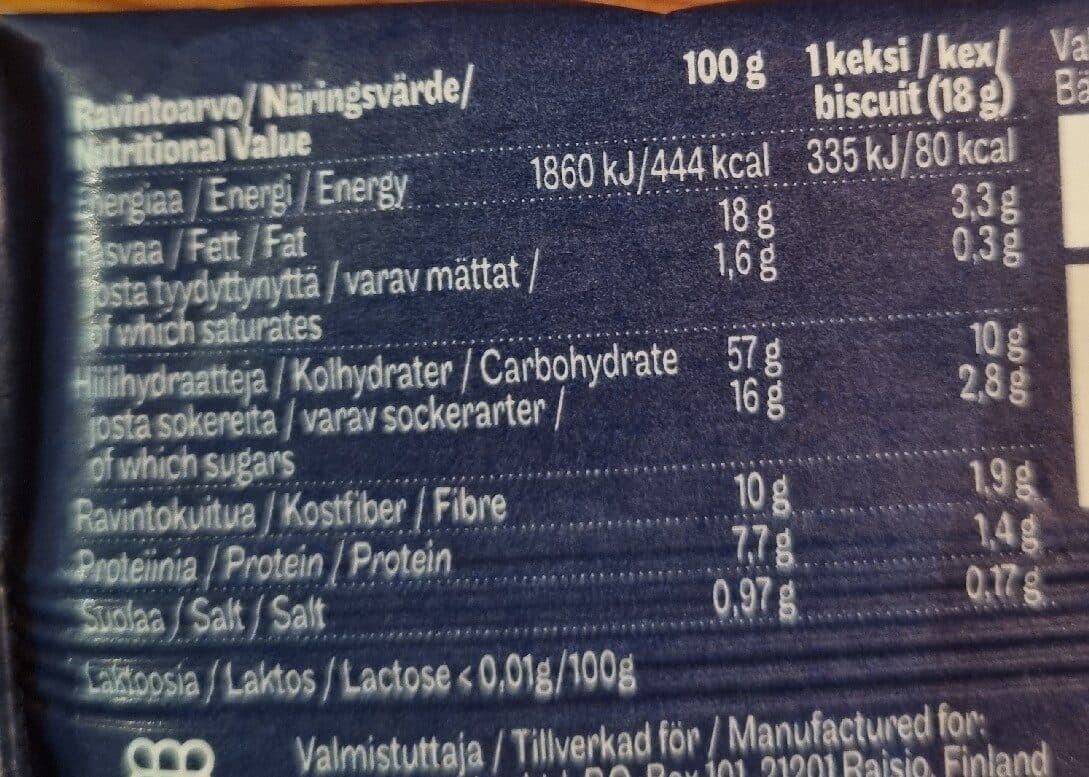 Elovena Vadelma Mustikka Välipalakeksi packshot