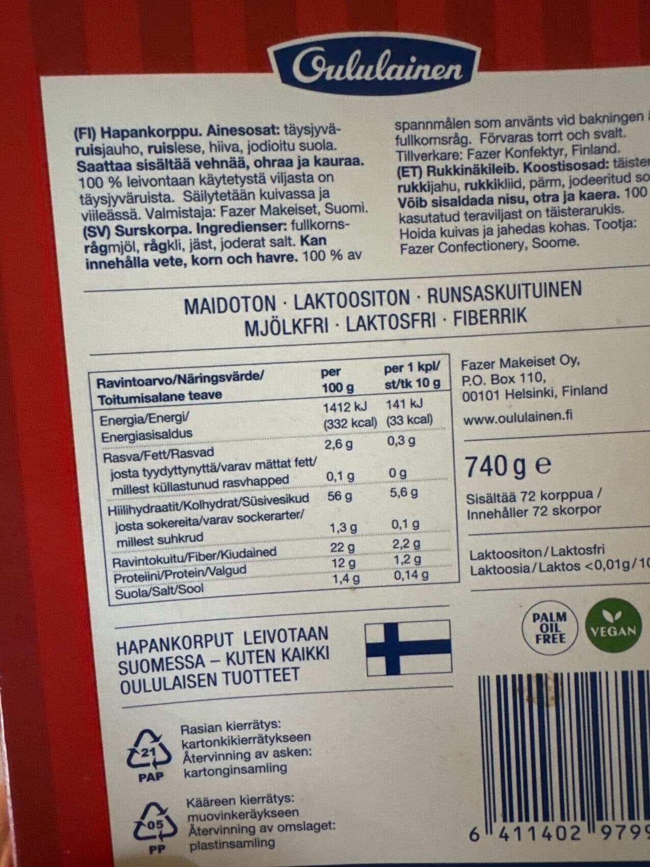 Oululainen Hapankorppuja packshot
