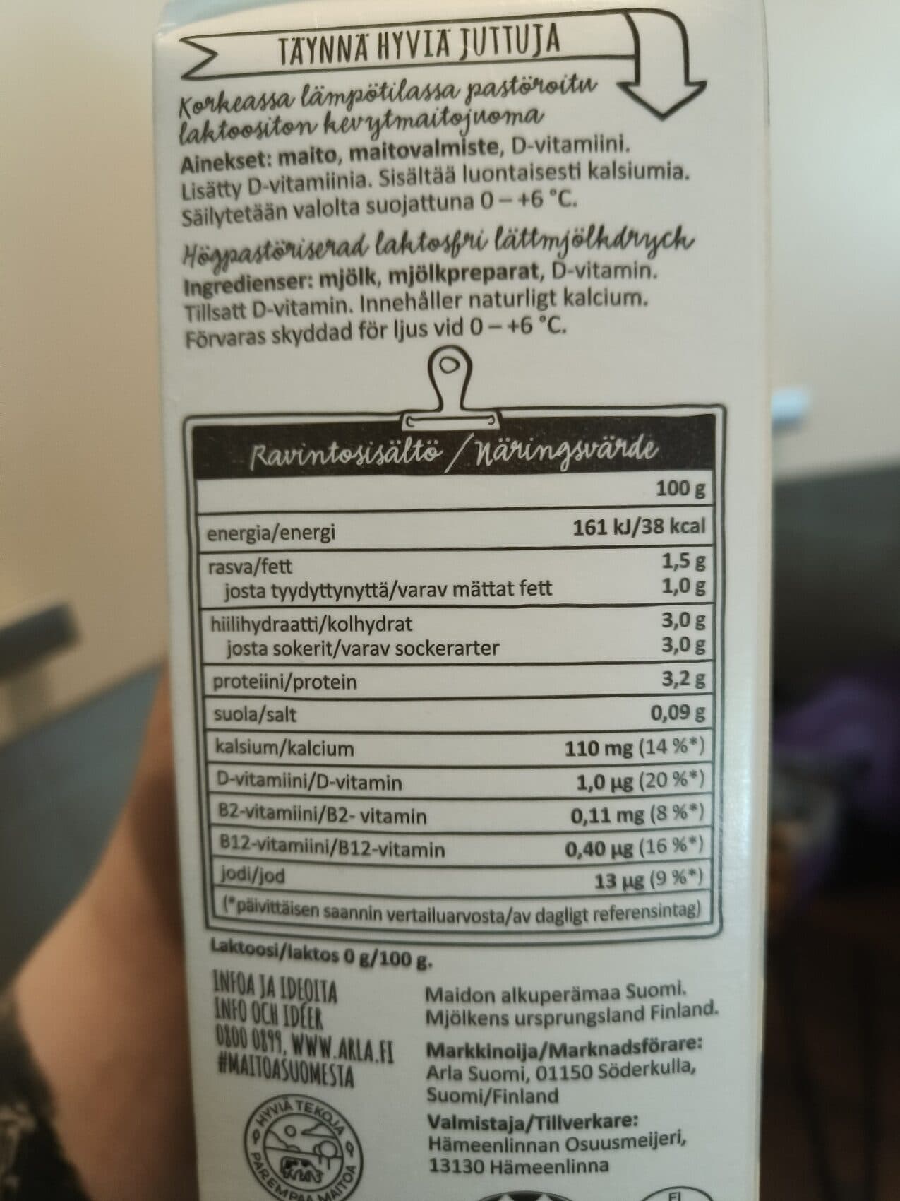 Arla Laktoositon Kevytmaitojuoma packshot