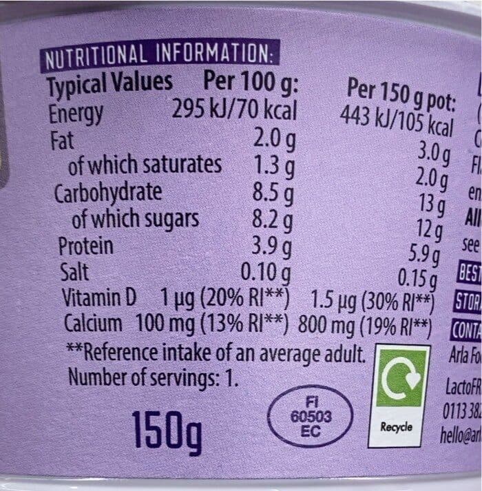 Arla Yogurt+ lacto free blunerry packshot