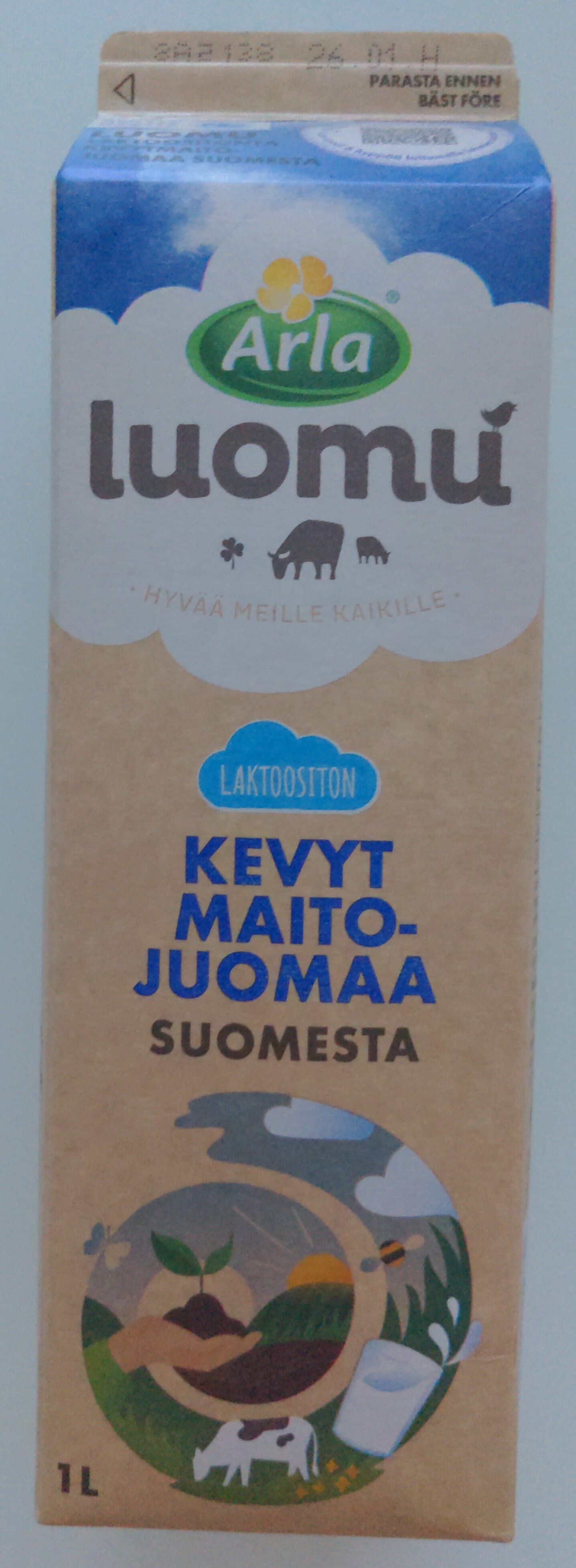 Arla Luomu laktoositon kevytmaitojuoma packshot