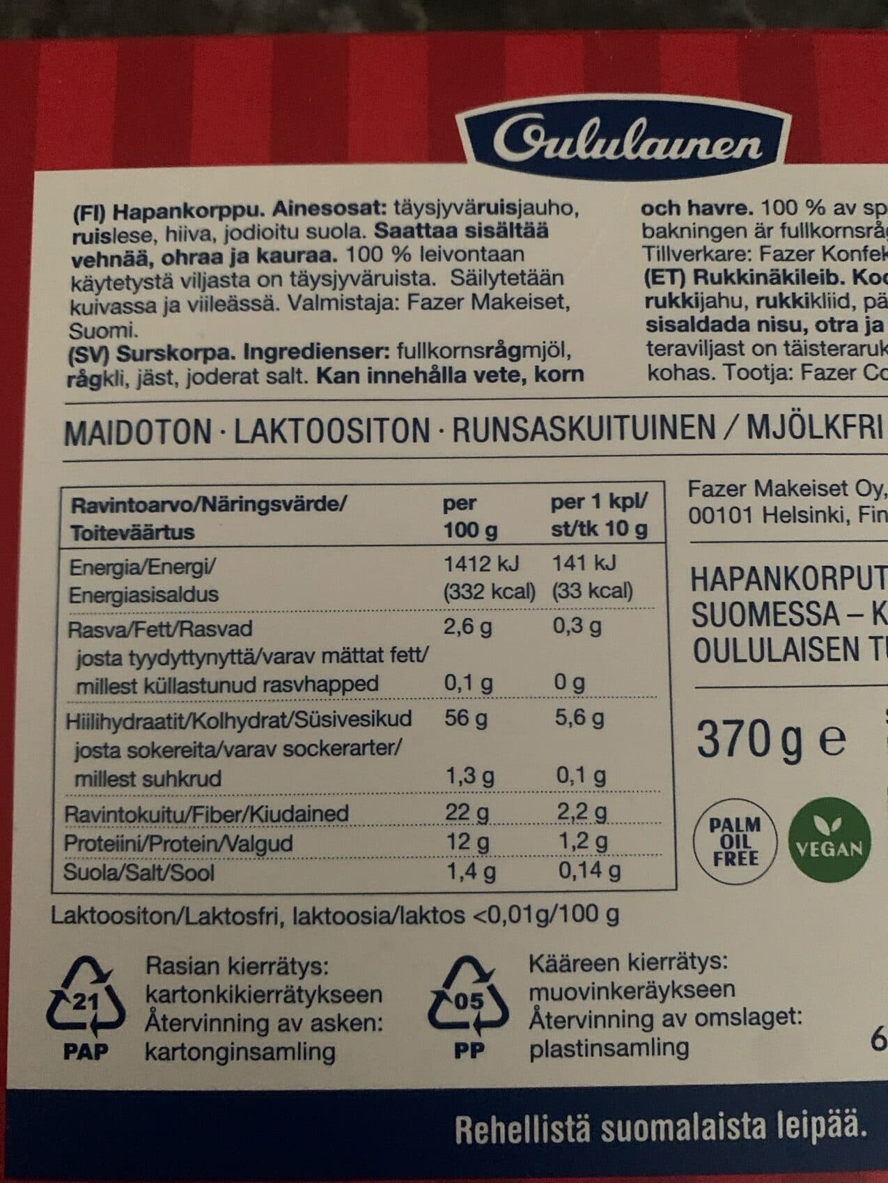 Oululainen Hapankorppuja packshot