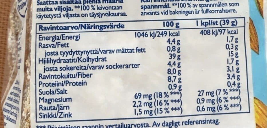 Fazer Real Täysjyväpala Kaura packshot