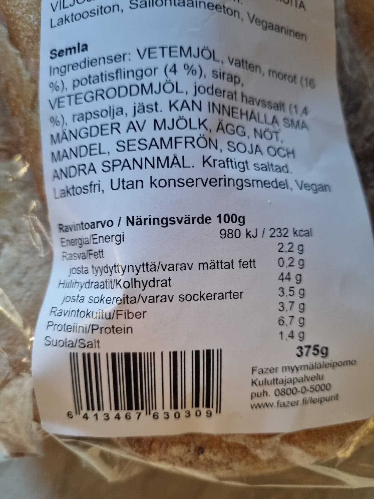 Fazer Pehmeä Porkkana-peruna Sämpylä packshot