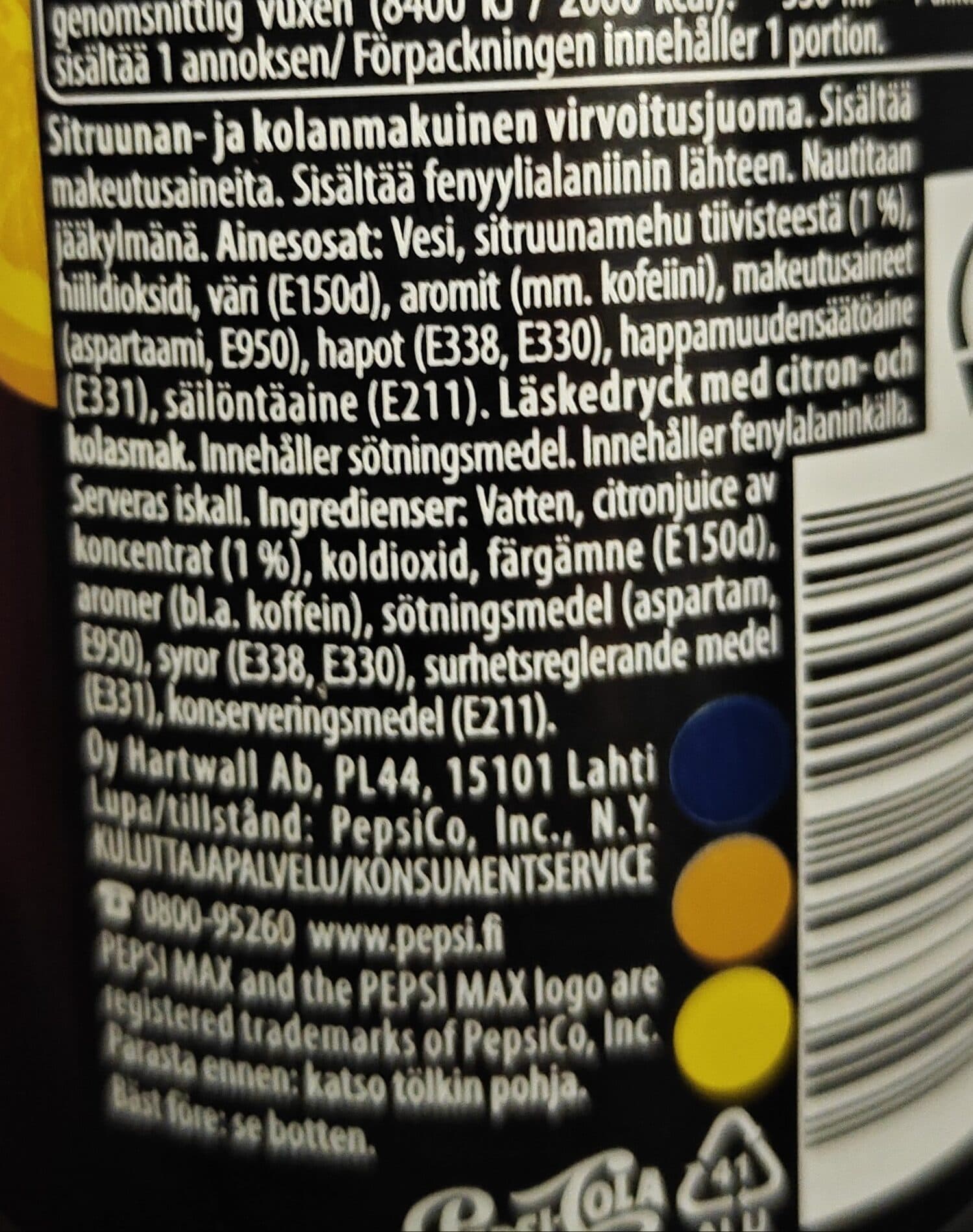 Pepsi Max Pepsi Max Lemon packshot