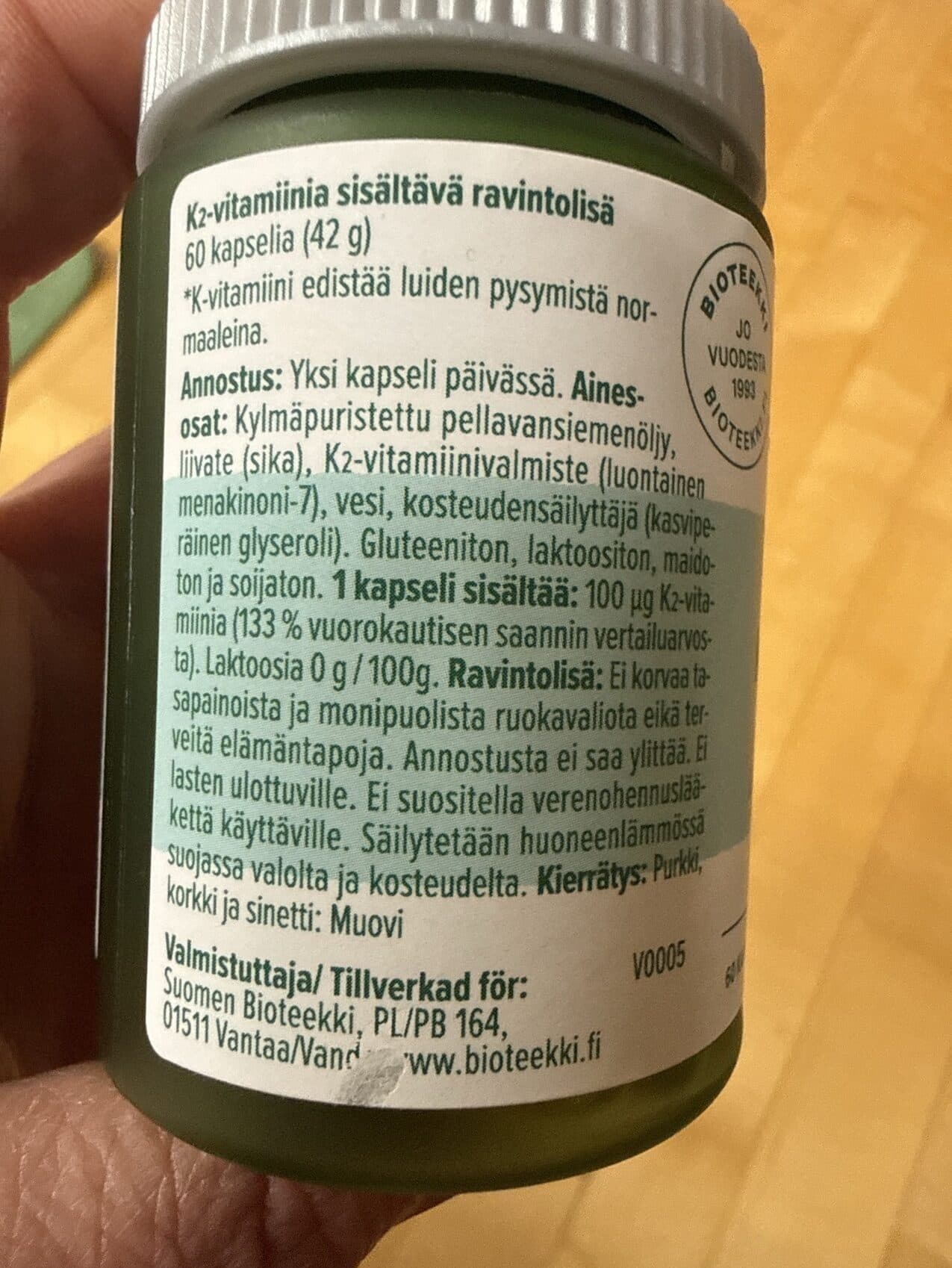 Bioteekki Super K2-Vitamiini 100ug Luontainen Menakinoni-7 packshot