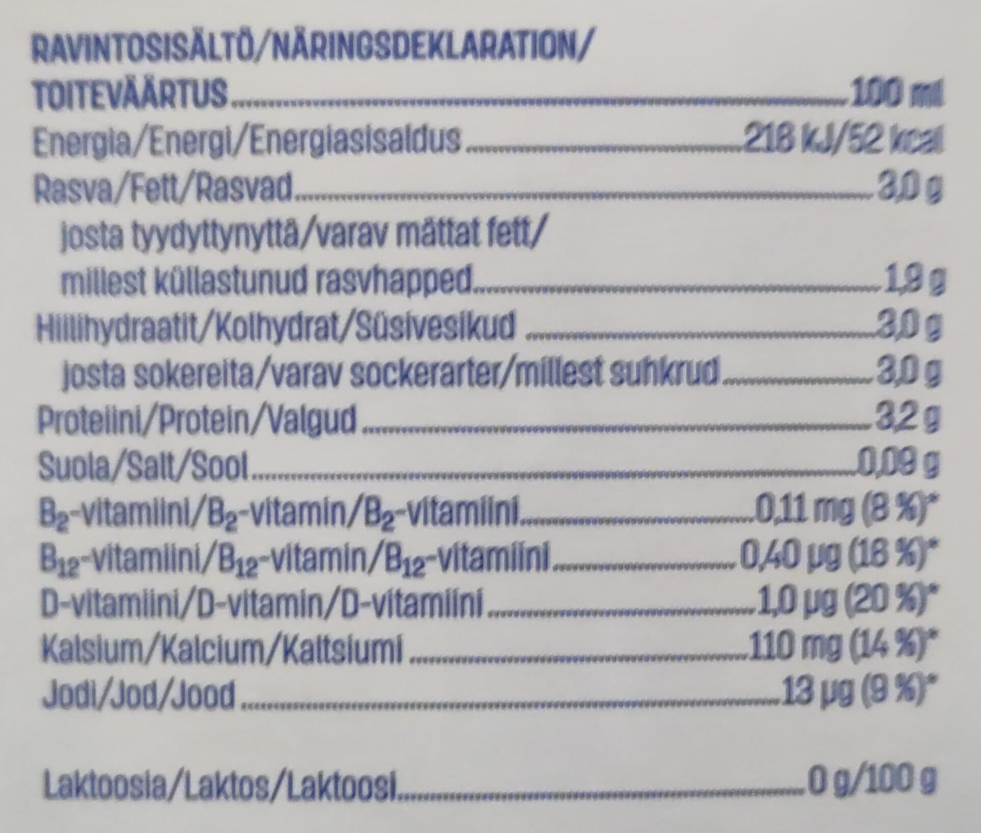 Kotimaista Laktoositon Maitojuoma 3% packshot