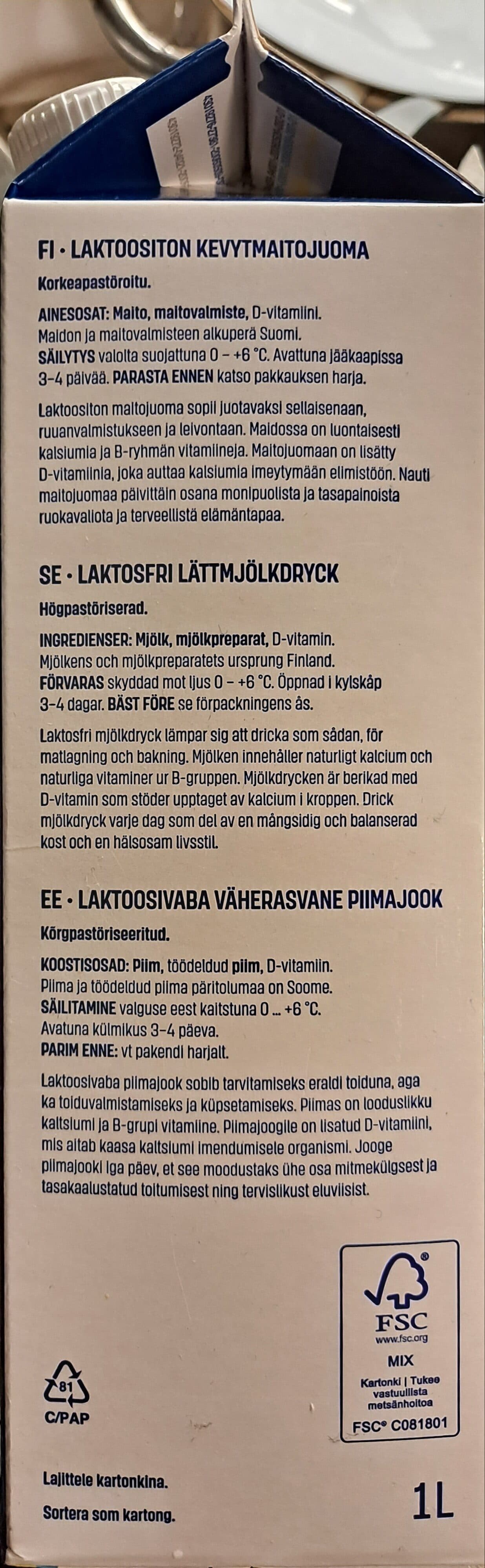 Kotimaista Laktoositon maitojuoma packshot
