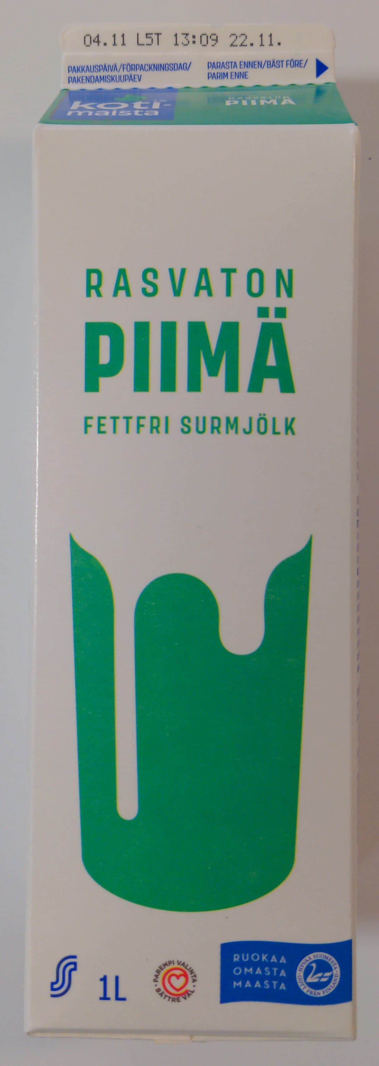 Kotimaista Rasvaton piimä packshot