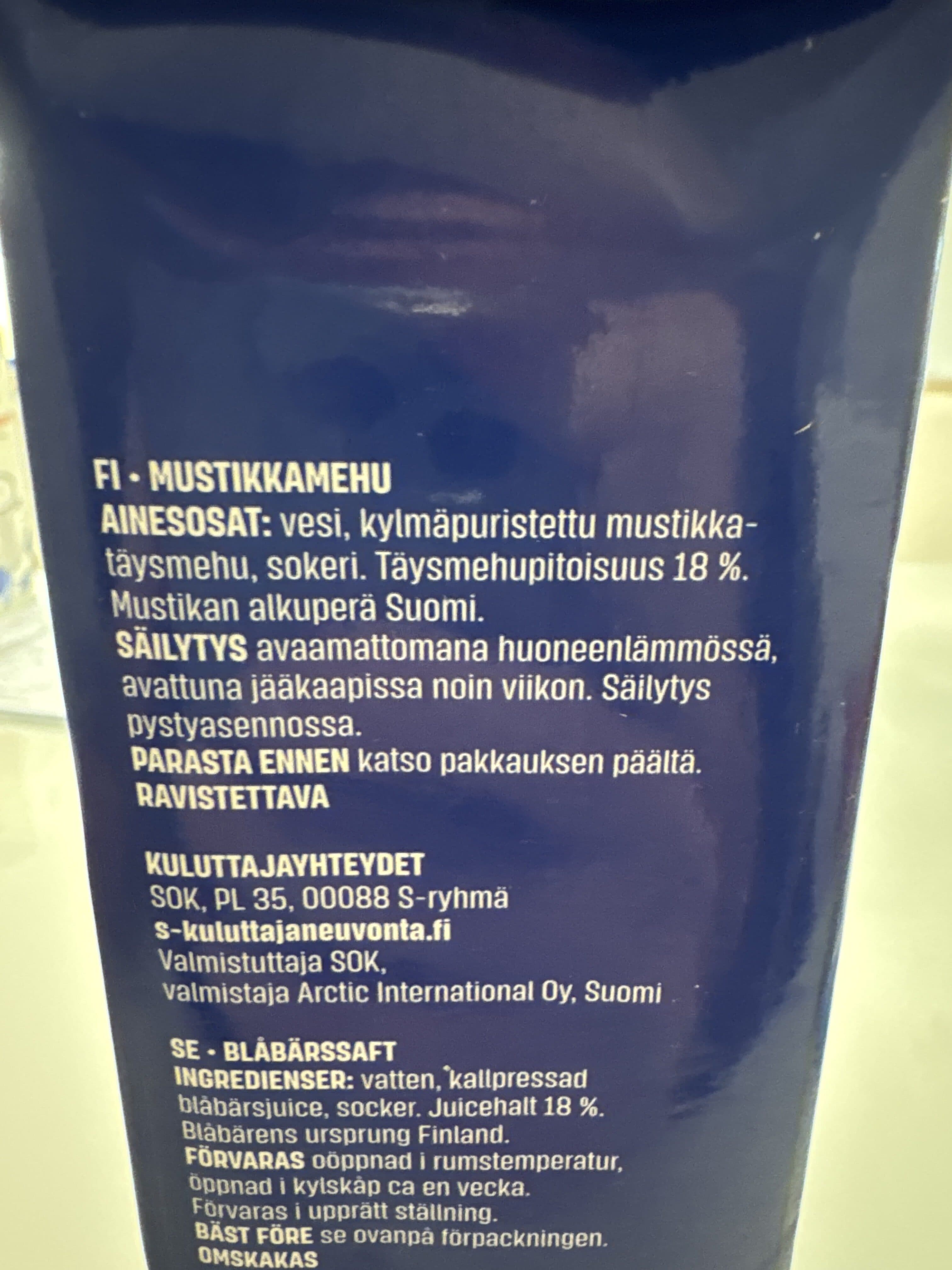 kotimaista Mustikkamehu packshot
