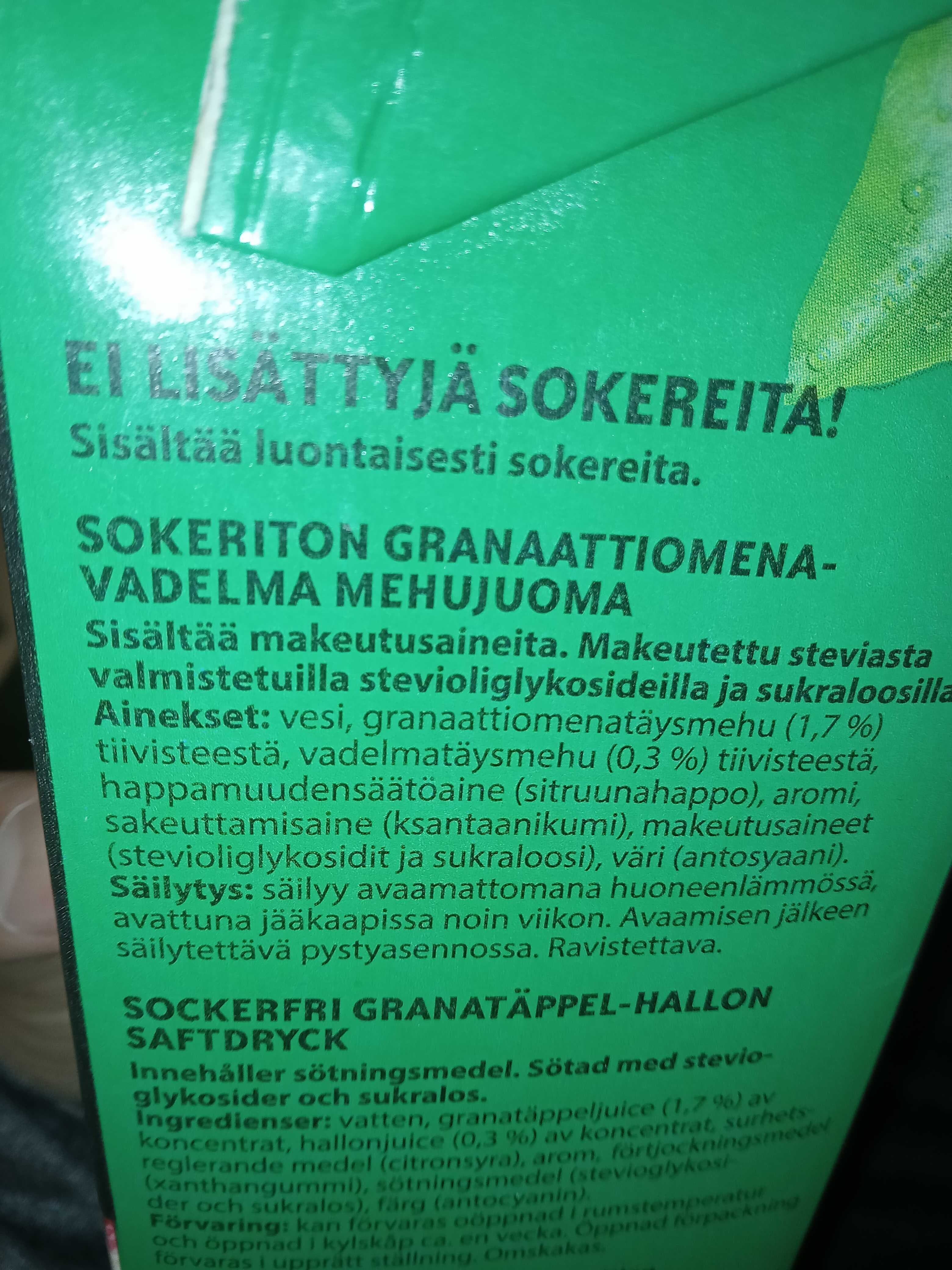 Marli Marli Juissi Sokeriton Granaatti-Omena-Vadelma packshot