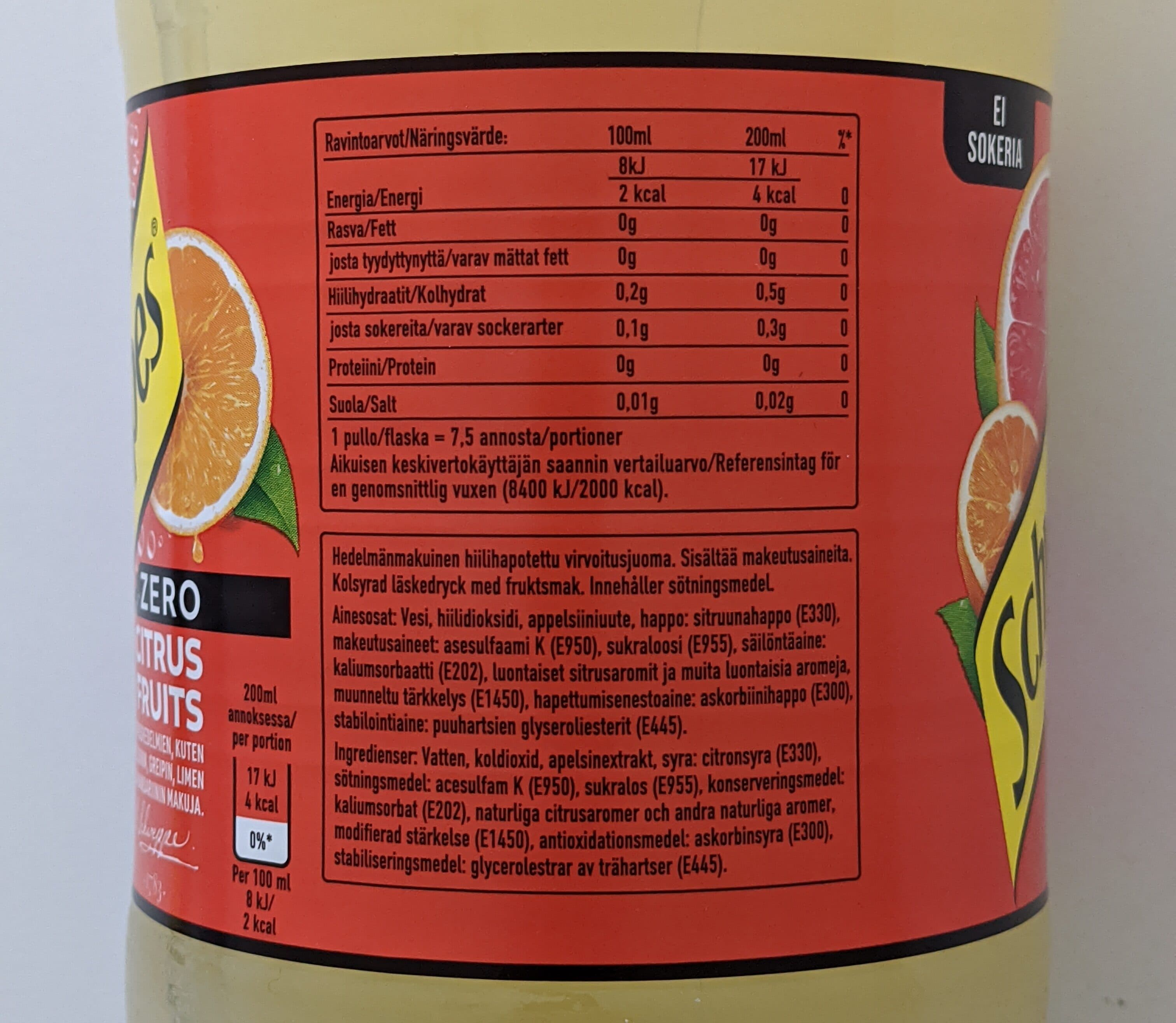 Schweppes Zero Citrus Fruits packshot