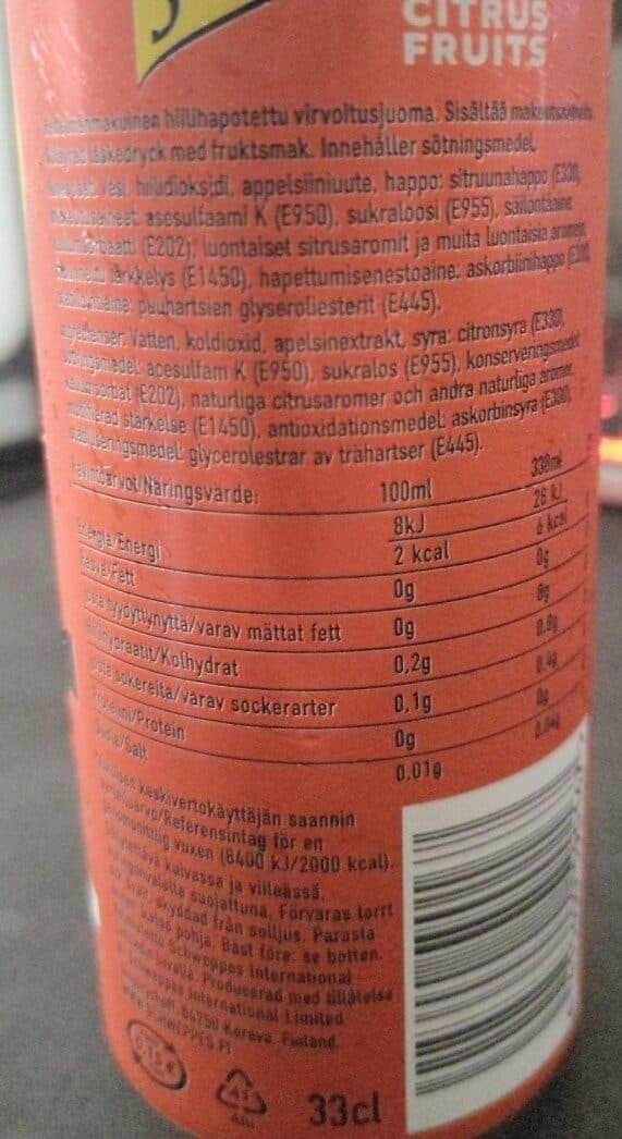 Schweppes Zero Citrus Fruits packshot