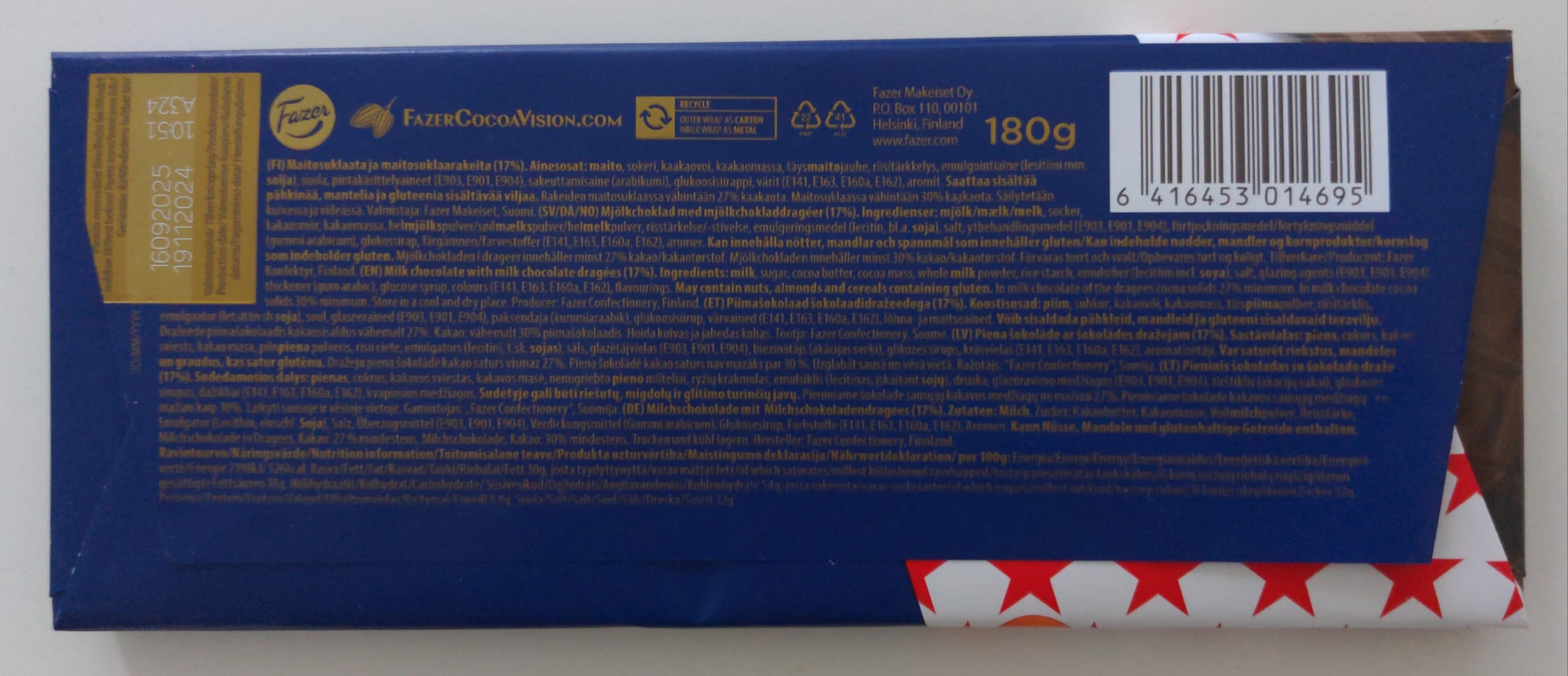 Fazer Milk Chocolate With Chocolate Lentils packshot