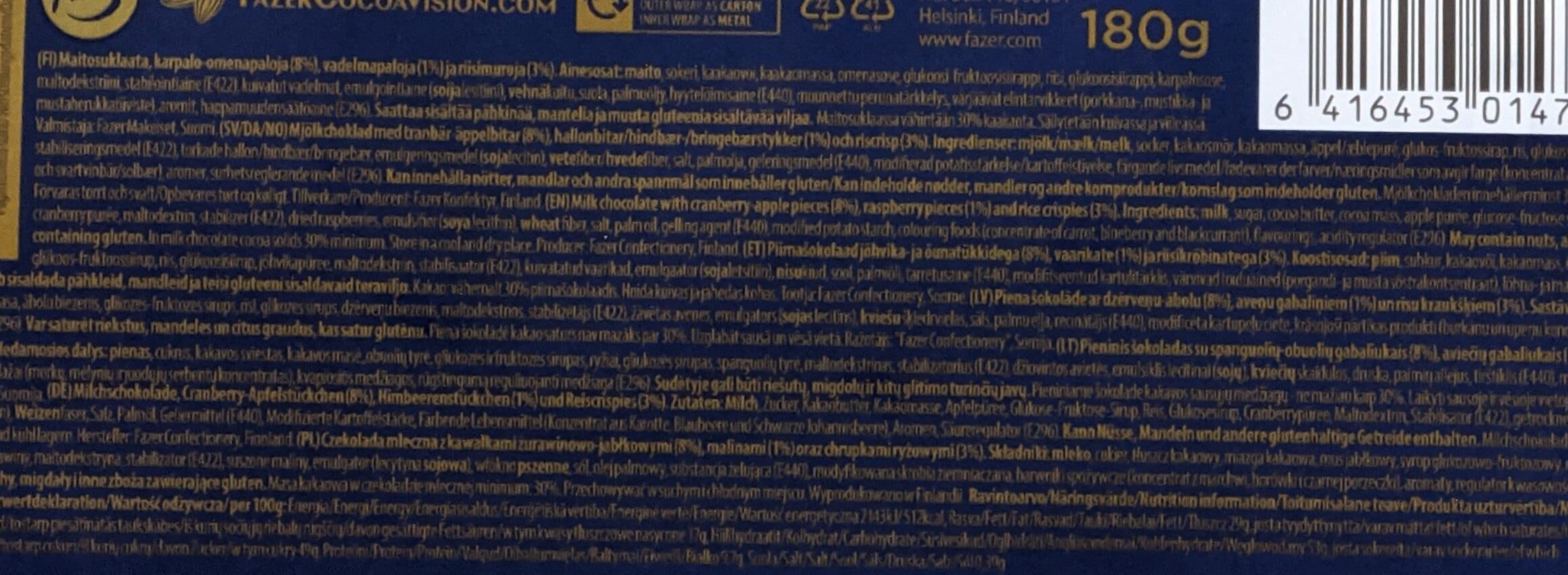 Fazer Suklaalevy punaiset marjat packshot