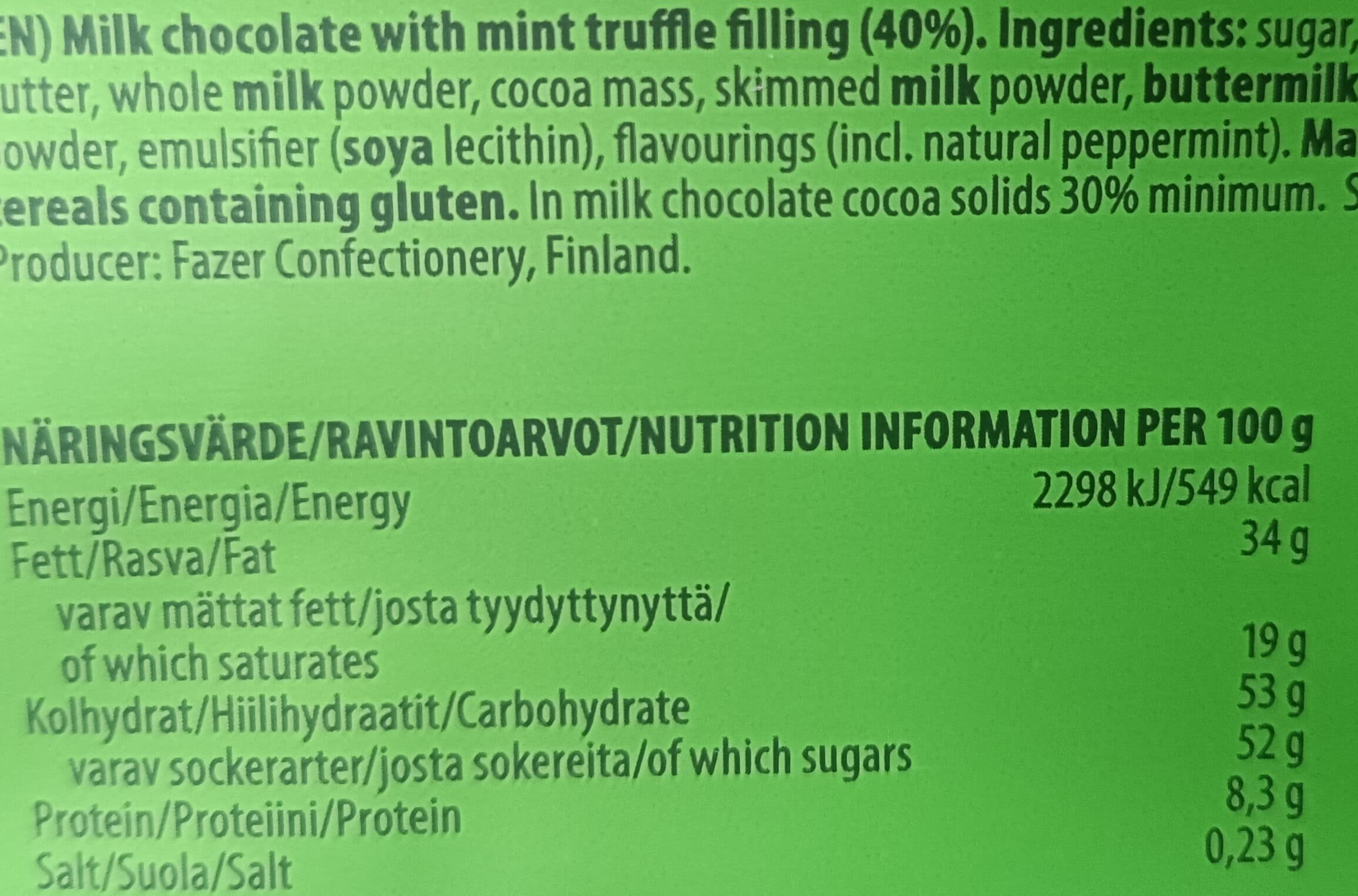 Fazer Milk chocolate With Mint Filling packshot