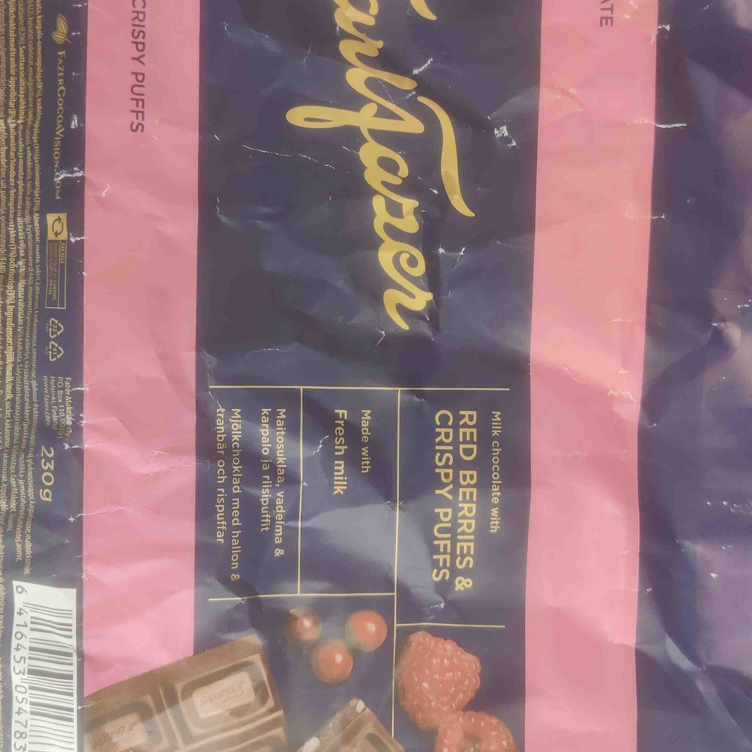 Karl Fazer Milk Chocolate with Red Berries & Crispy Puffs packshot
