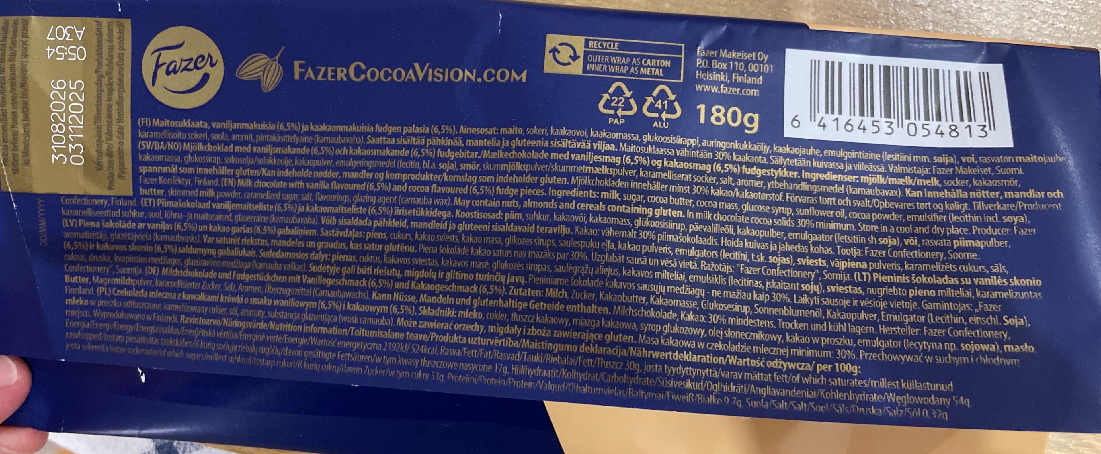 Fazer Vanilja-Kaakao Fudge packshot