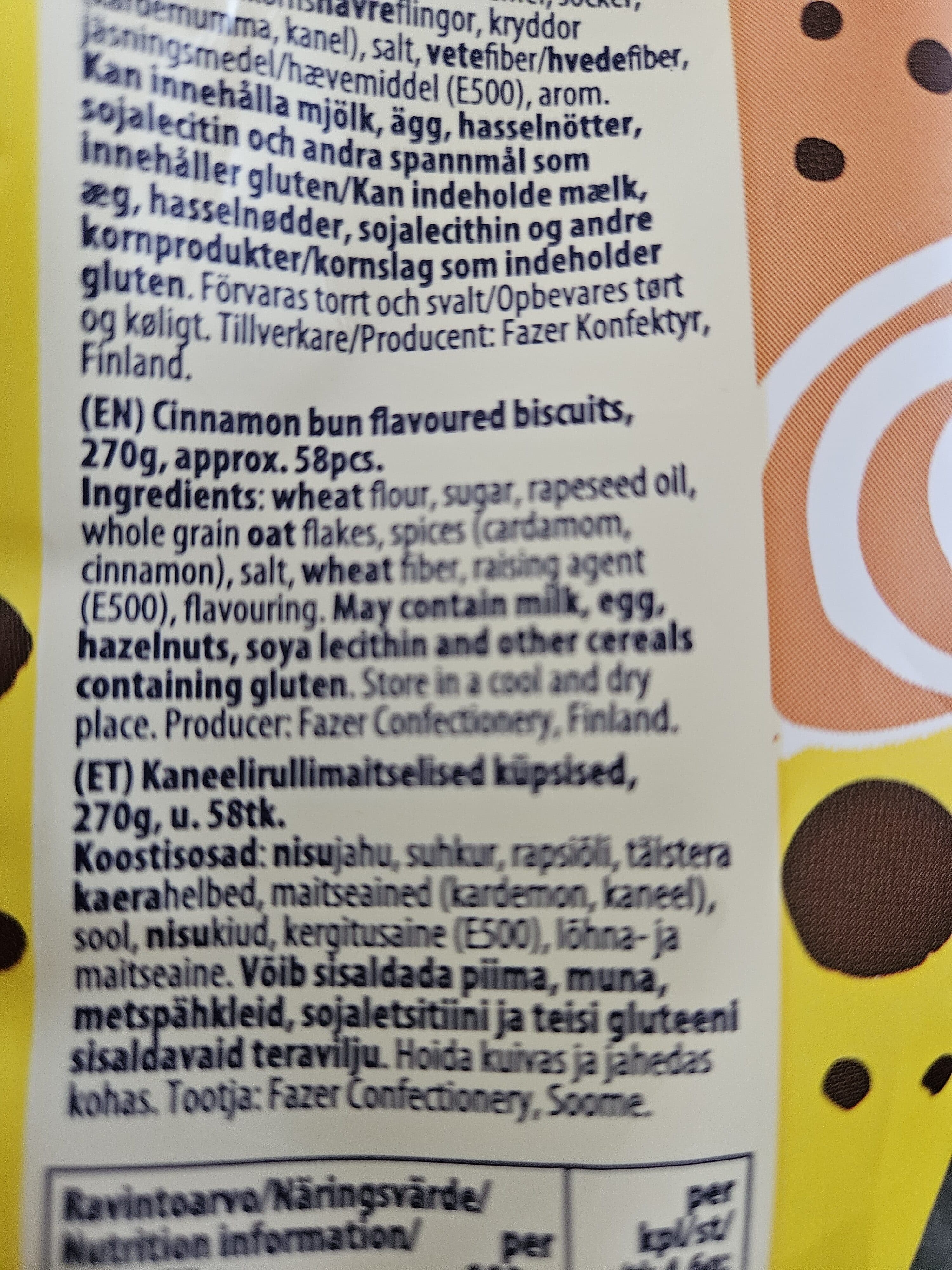Fazer Cinnamon bun flavoured biscuits packshot
