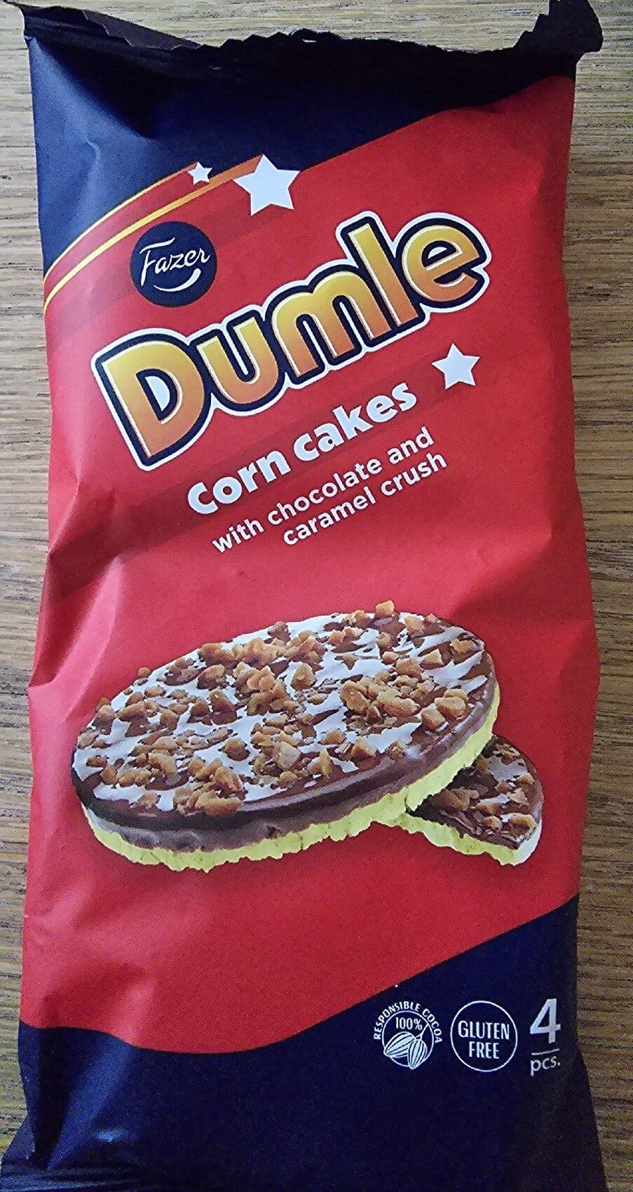 Fazer Dumle Corn Cakes with Chocolate & Caramel Crush packshot