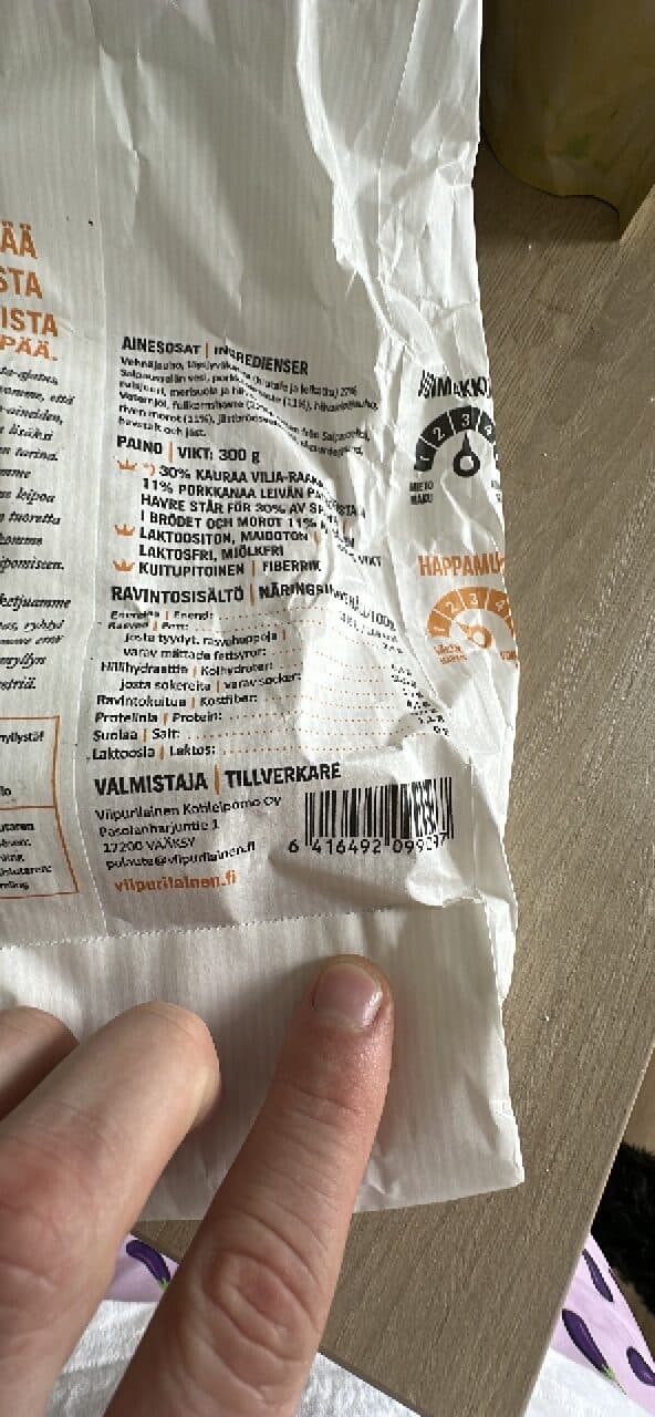 Viipurilainen Kotileipomo Vehnä Kaura Porkkanapala packshot