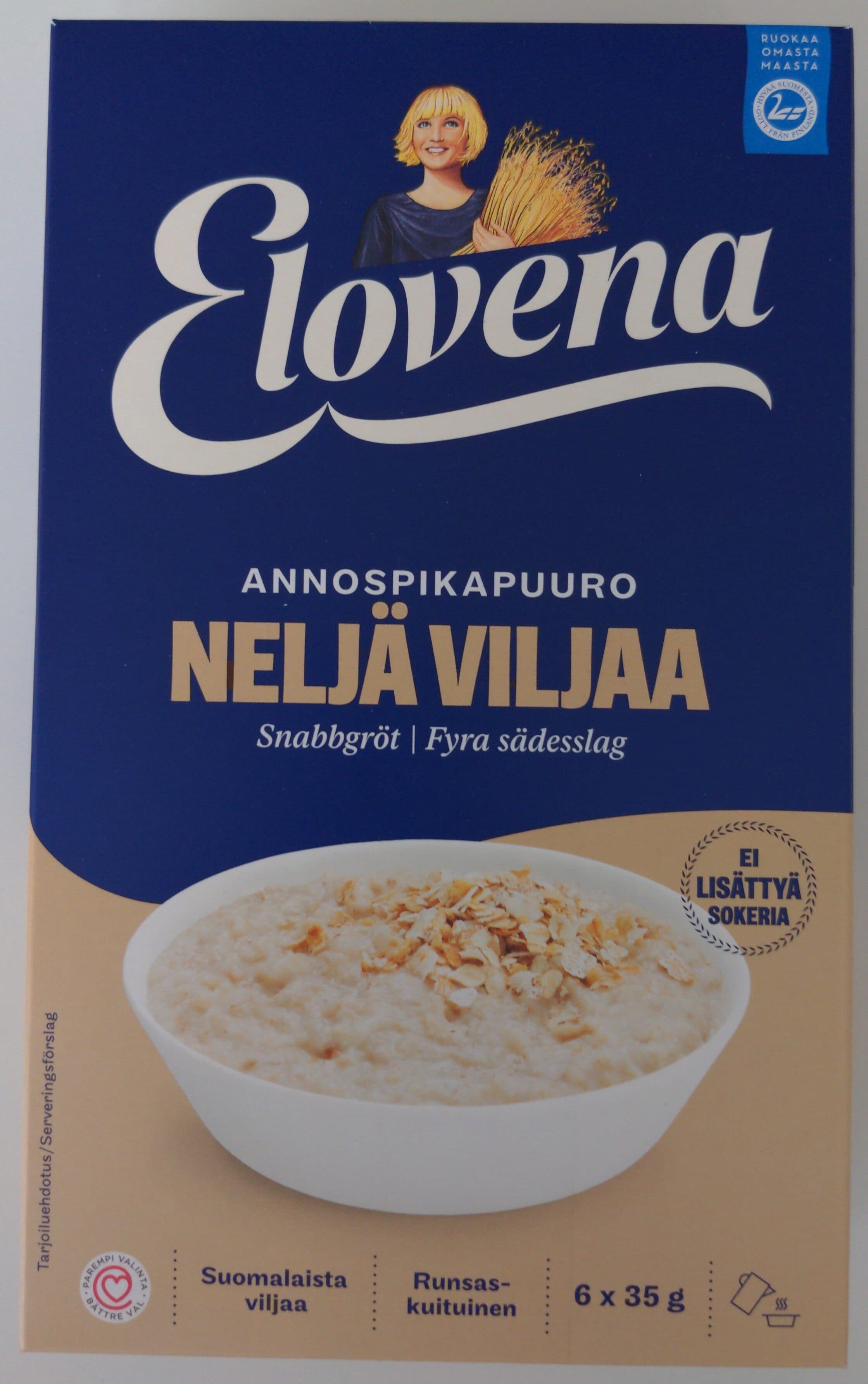 Elovena Elovena Annospikapuuro Täysjyvähiutale 4 Viljaa packshot
