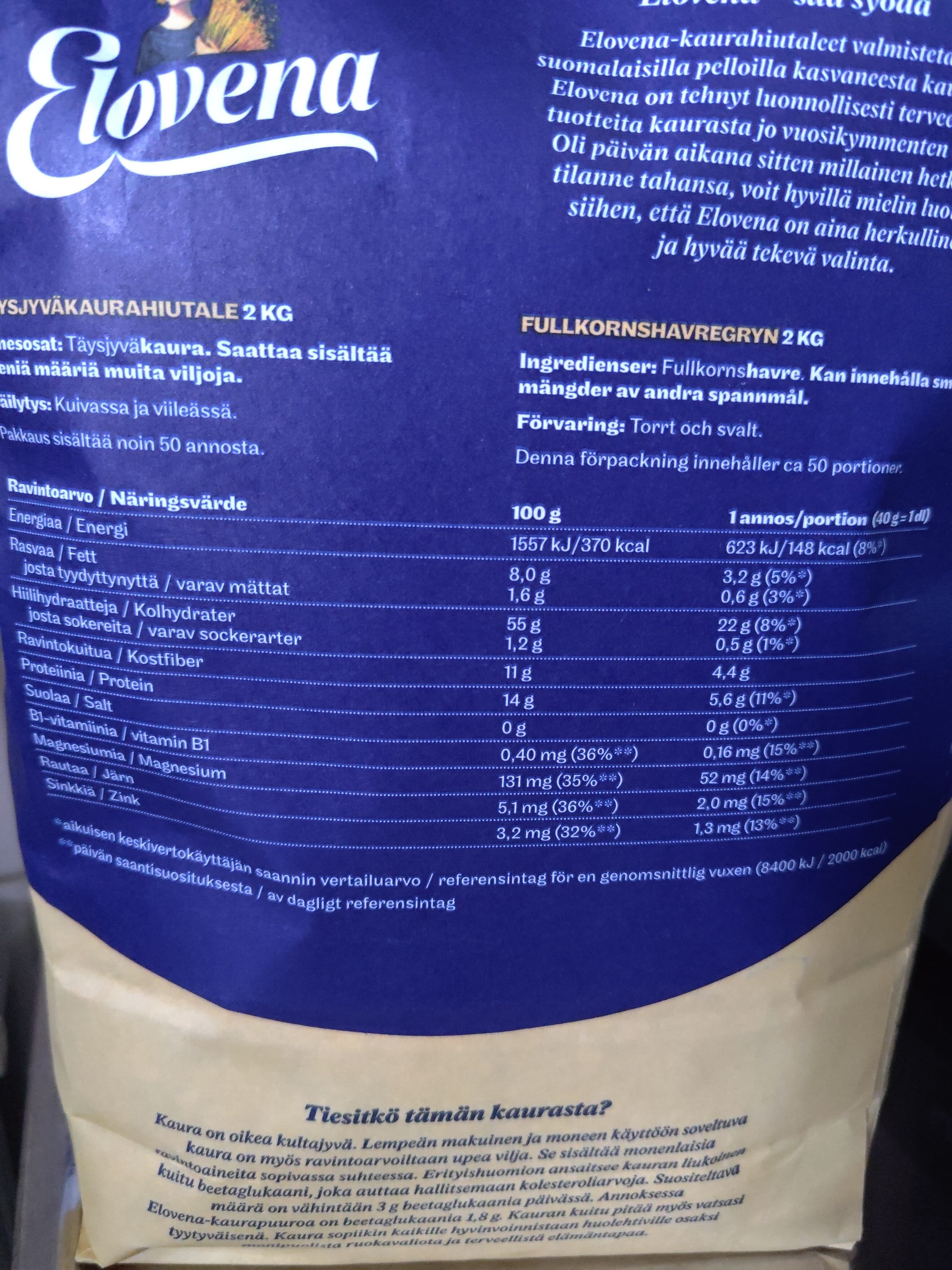 Elovena Oatmeal packshot