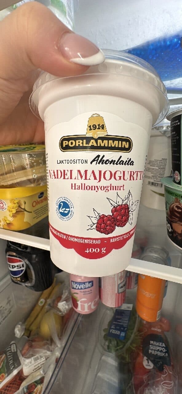 Porlammin Vadelmajogurtti Hallonyoghurt packshot